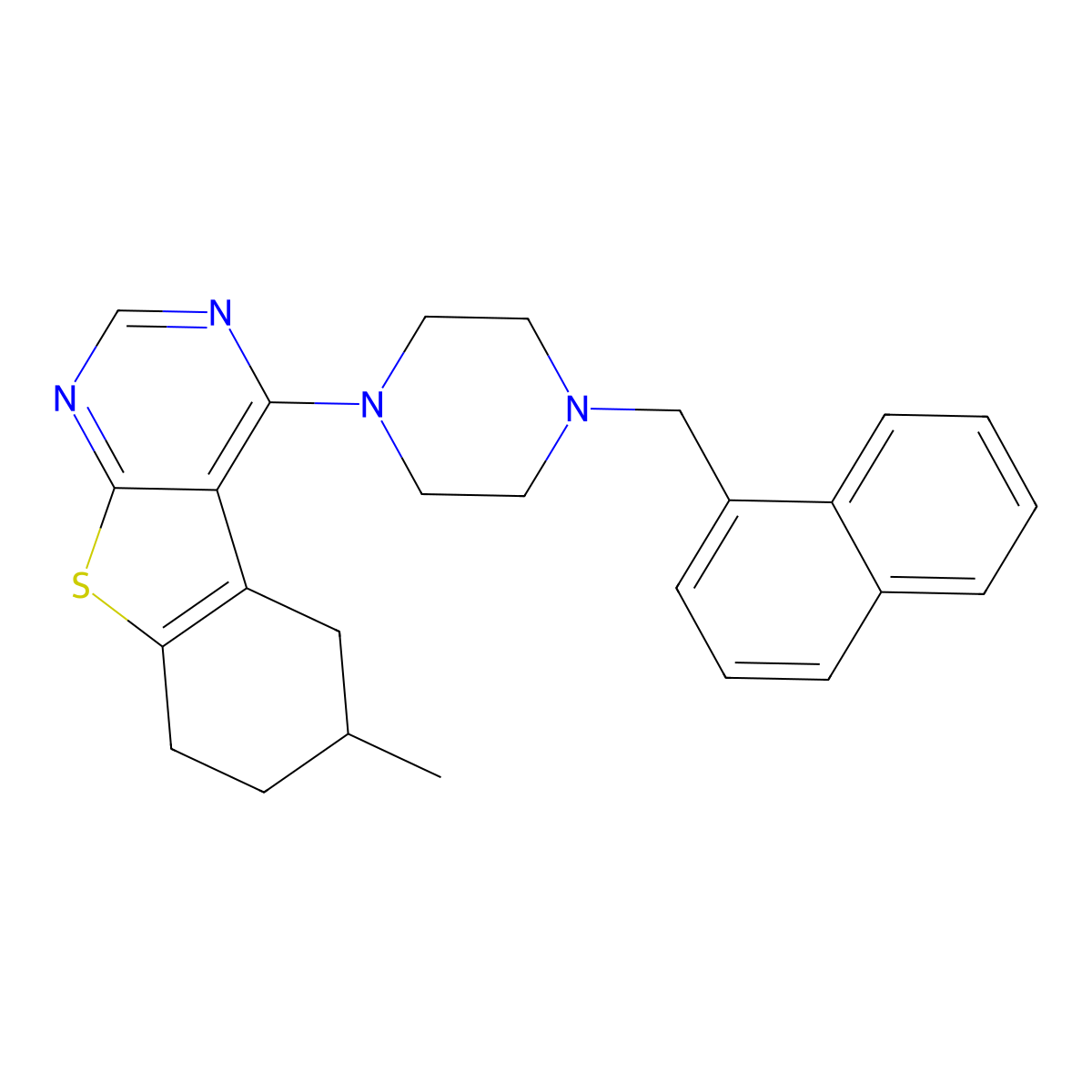 6-Methyl-4-[4-(naphthalen-1-ylmethyl)piperazin-1-yl]-5,6,7,8-tetrahydro[1]benzothieno[2,3-d]pyrimidine molecular structure, CAS 433324-73-3