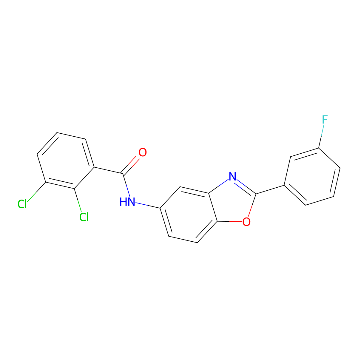 2,3-dichloro-N-[2-(3-fluorophenyl)-1,3-benzoxazol-5-yl]benzamide molecular structure, CAS 433324-89-1