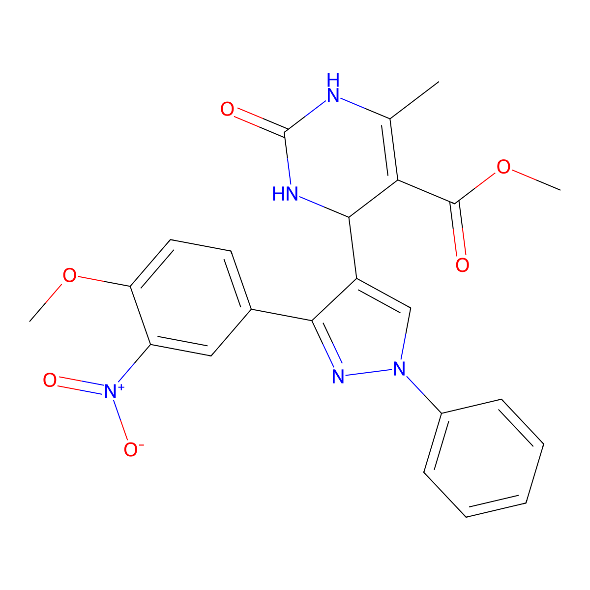 methyl 4-[3-(4-methoxy-3-nitrophenyl)-1-phenylpyrazol-4-yl]-6-methyl-2-oxo-3,4-dihydro-1H-pyrimidine-5-carboxylate molecular structure, CAS 433325-15-6