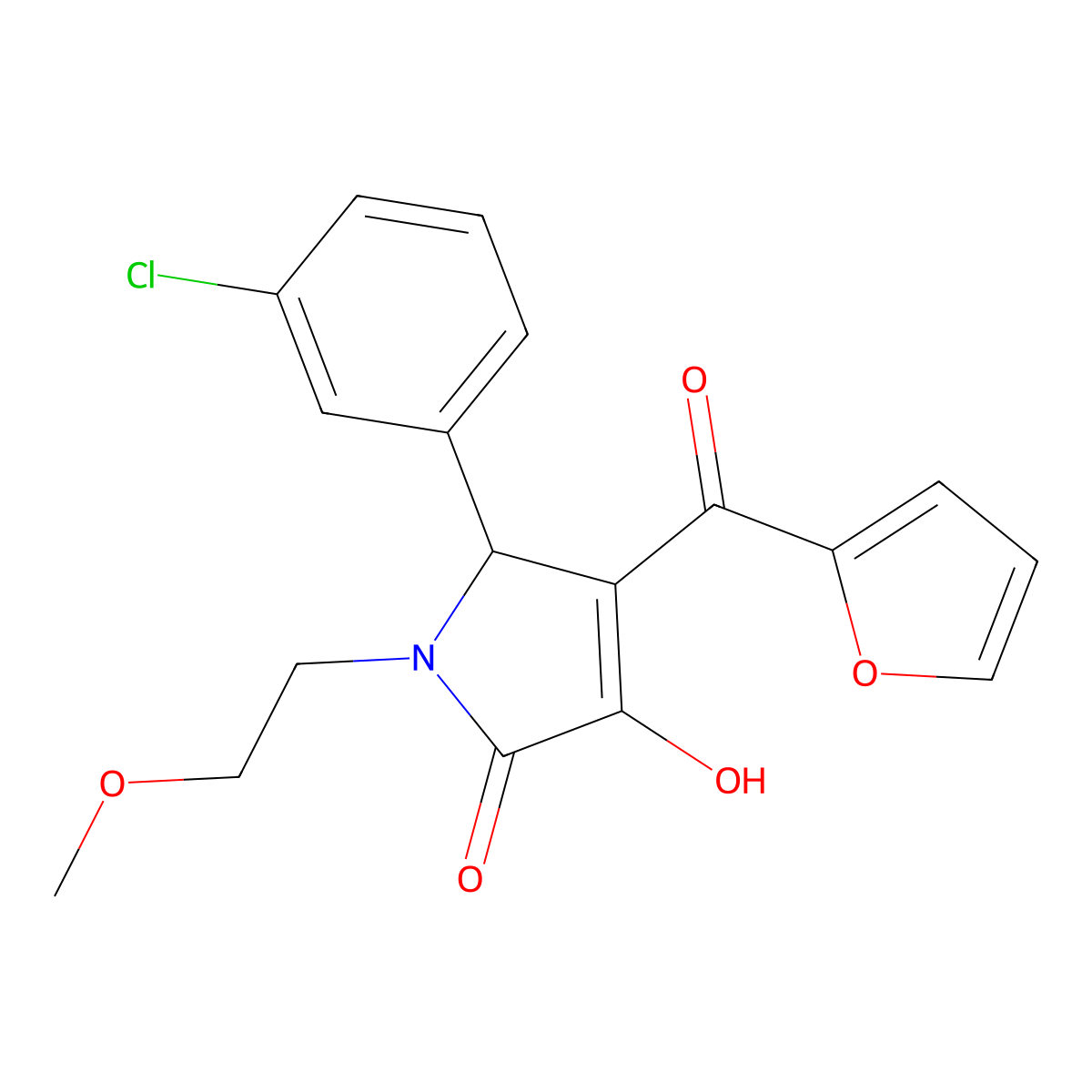 (4E)-5-(3-chlorophenyl)-4-[furan-2-yl(hydroxy)methylidene]-1-(2-methoxyethyl)pyrrolidine-2,3-dione molecular structure, CAS 433325-22-5