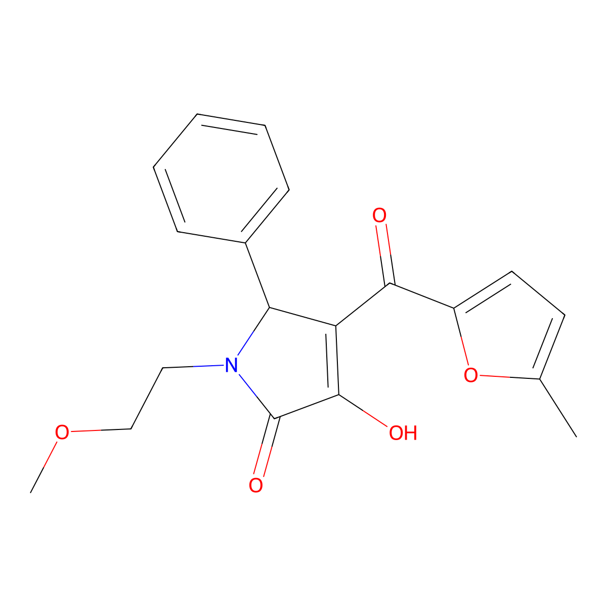 (4E)-4-[hydroxy(5-methylfuran-2-yl)methylidene]-1-(2-methoxyethyl)-5-phenylpyrrolidine-2,3-dione molecular structure, CAS 433325-59-8