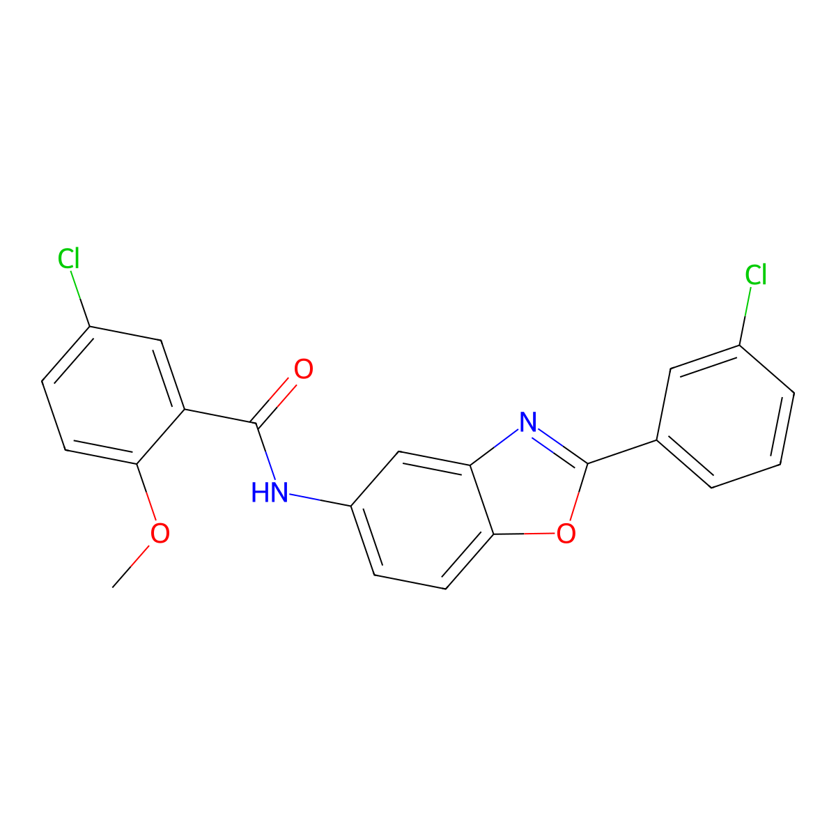 5-chloro-N-[2-(3-chlorophenyl)-1,3-benzoxazol-5-yl]-2-methoxybenzamide molecular structure, CAS 433325-61-2