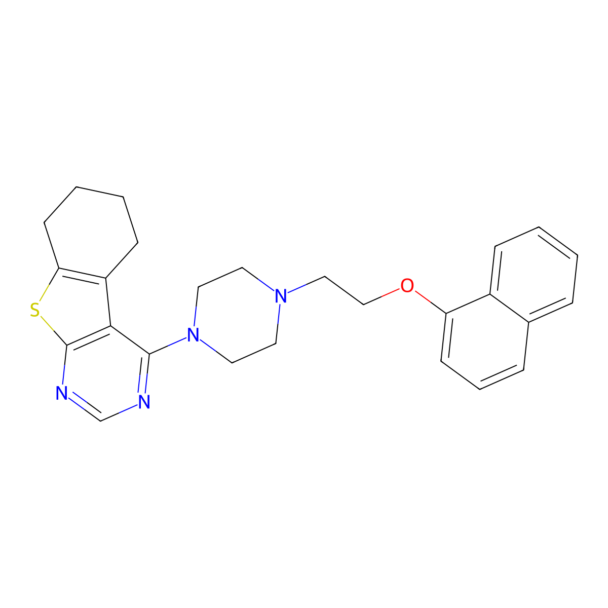 4-{4-[2-(Naphthalen-1-yloxy)ethyl]piperazin-1-yl}-5,6,7,8-tetrahydro[1]benzothieno[2,3-d]pyrimidine molecular structure, CAS 433325-76-9