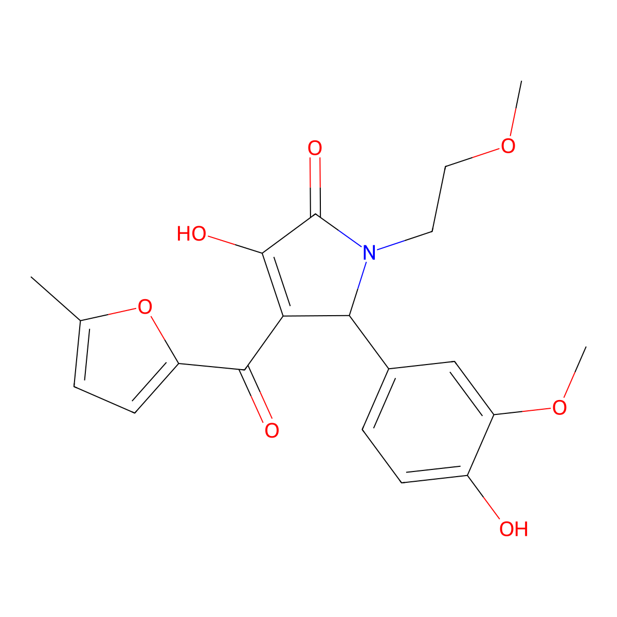 3-hydroxy-5-(4-hydroxy-3-methoxyphenyl)-1-(2-methoxyethyl)-4-[(5-methylfuran-2-yl)carbonyl]-1,5-dihydro-2H-pyrrol-2-one molecular structure, CAS 433325-83-8