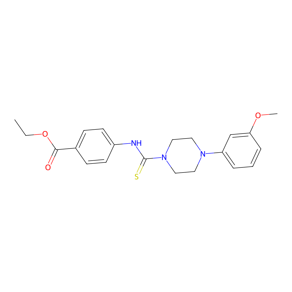 Ethyl 4-({[4-(3-methoxyphenyl)piperazinyl]thioxomethyl}amino)benzoate molecular structure, CAS 433325-95-2