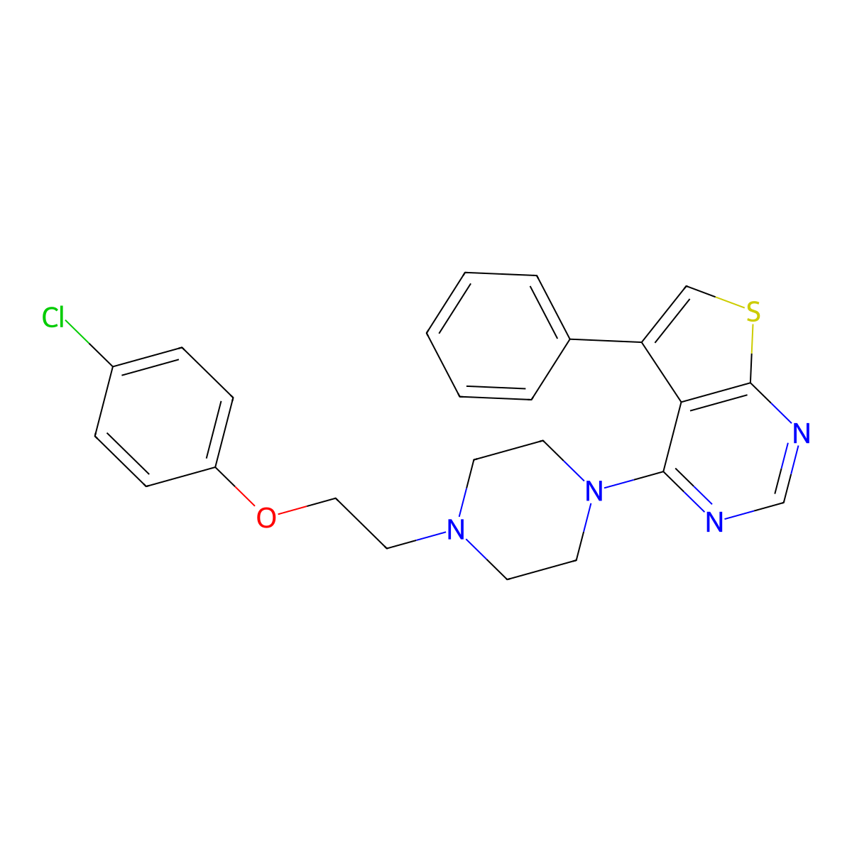 4-(4-(2-(4-Chlorophenoxy)ethyl)piperazin-1-yl)-5-phenylthieno[2,3-d]pyrimidine molecular structure, CAS 433326-04-6