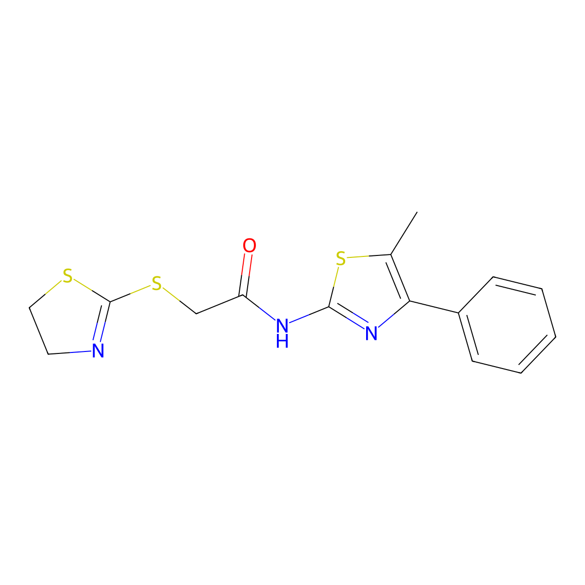 2-(4,5-dihydro-1,3-thiazol-2-ylsulfanyl)-N-(5-methyl-4-phenyl-1,3-thiazol-2-yl)acetamide molecular structure, CAS 433326-22-8