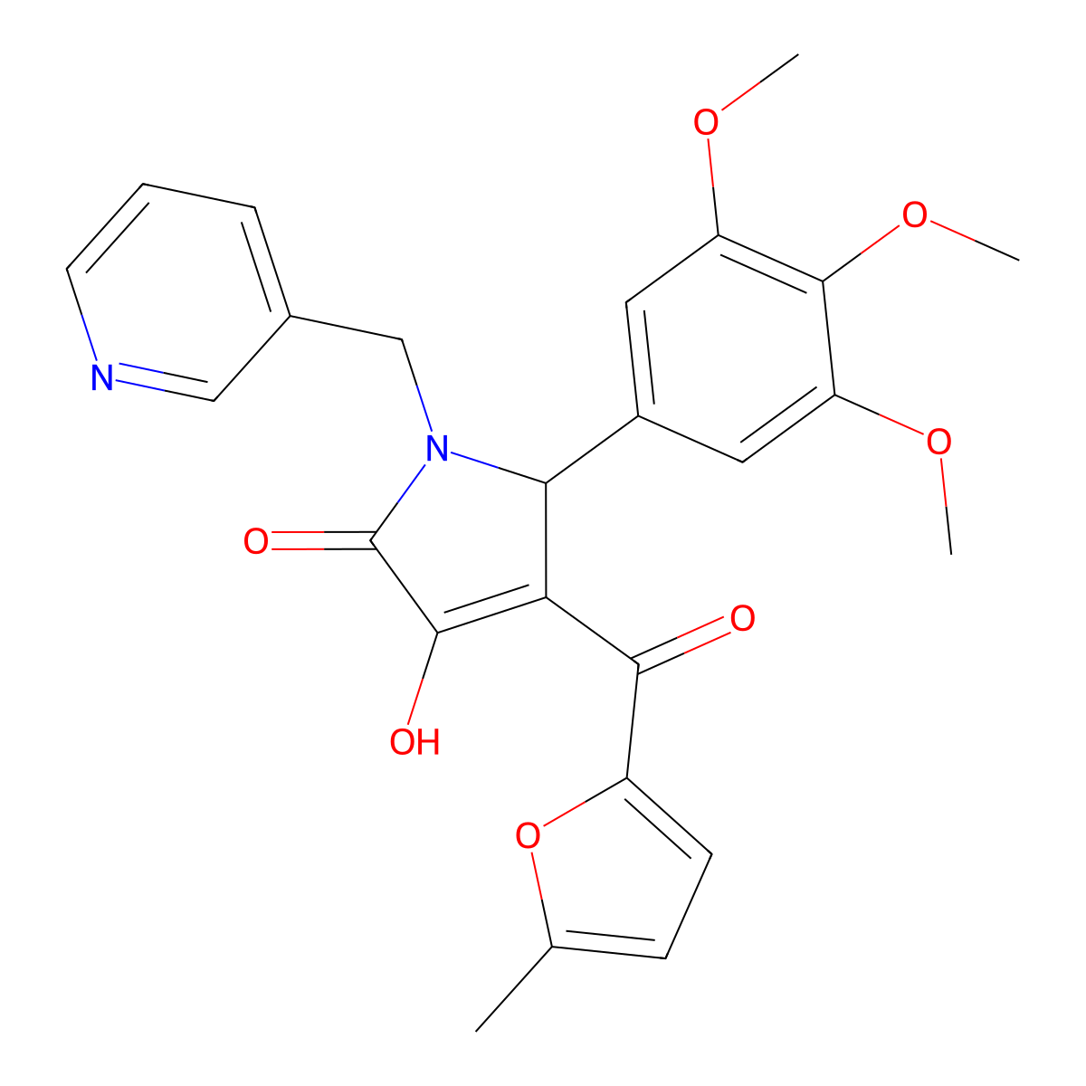 4-hydroxy-3-(5-methylfuran-2-carbonyl)-1-(pyridin-3-ylmethyl)-2-(3,4,5-trimethoxyphenyl)-2H-pyrrol-5-one molecular structure, CAS 433326-44-4