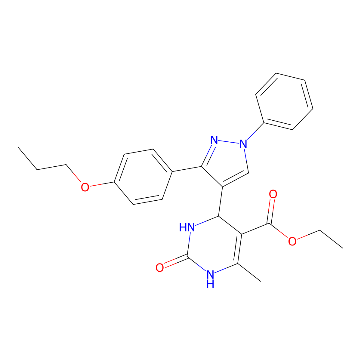 ethyl 6-methyl-2-oxo-4-[1-phenyl-3-(4-propoxyphenyl)-1H-pyrazol-4-yl]-1,2,3,4-tetrahydropyrimidine-5-carboxylate molecular structure, CAS 433326-50-2