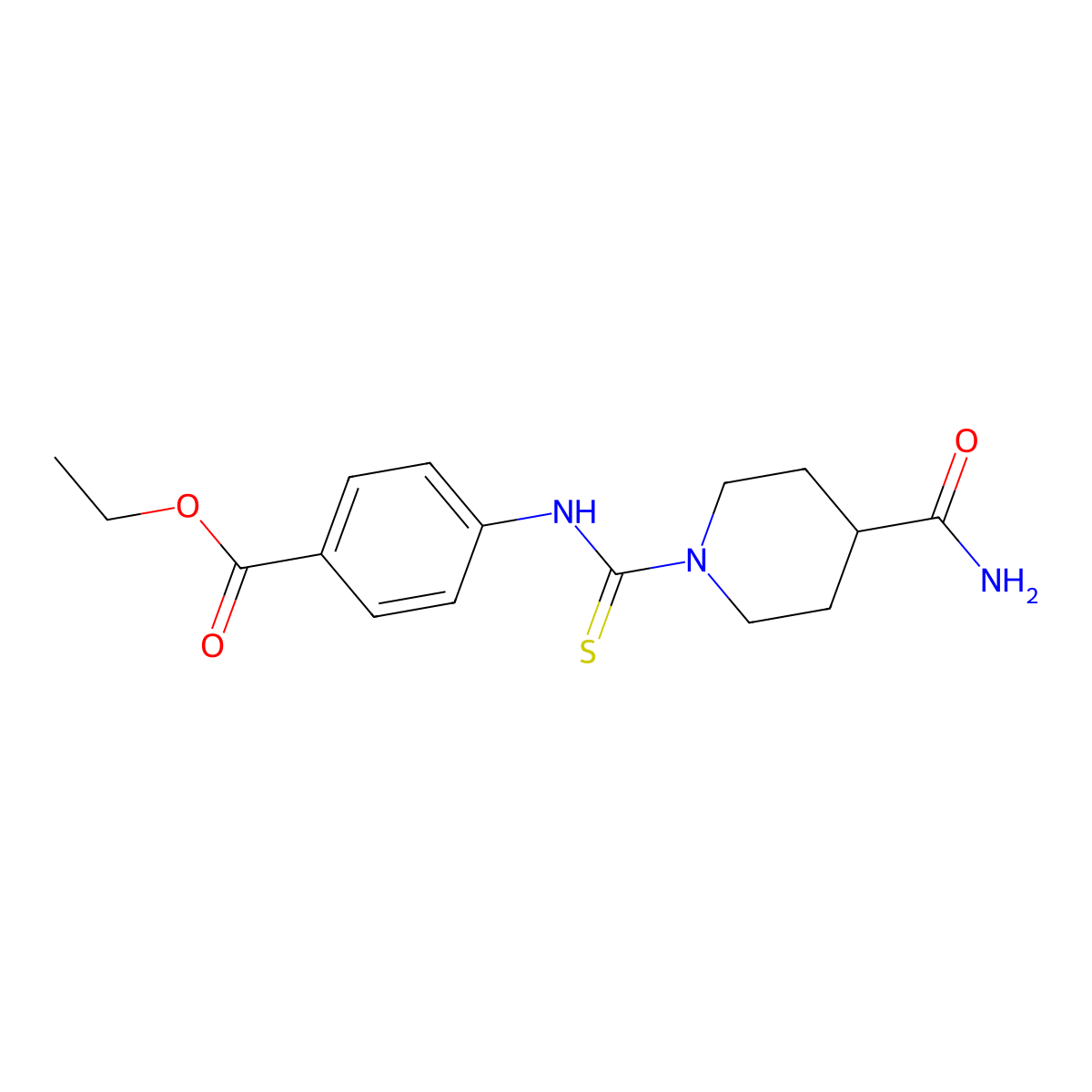Ethyl 4-{[(4-carbamoylpiperidin-1-yl)carbonothioyl]amino}benzoate molecular structure, CAS 433326-64-8