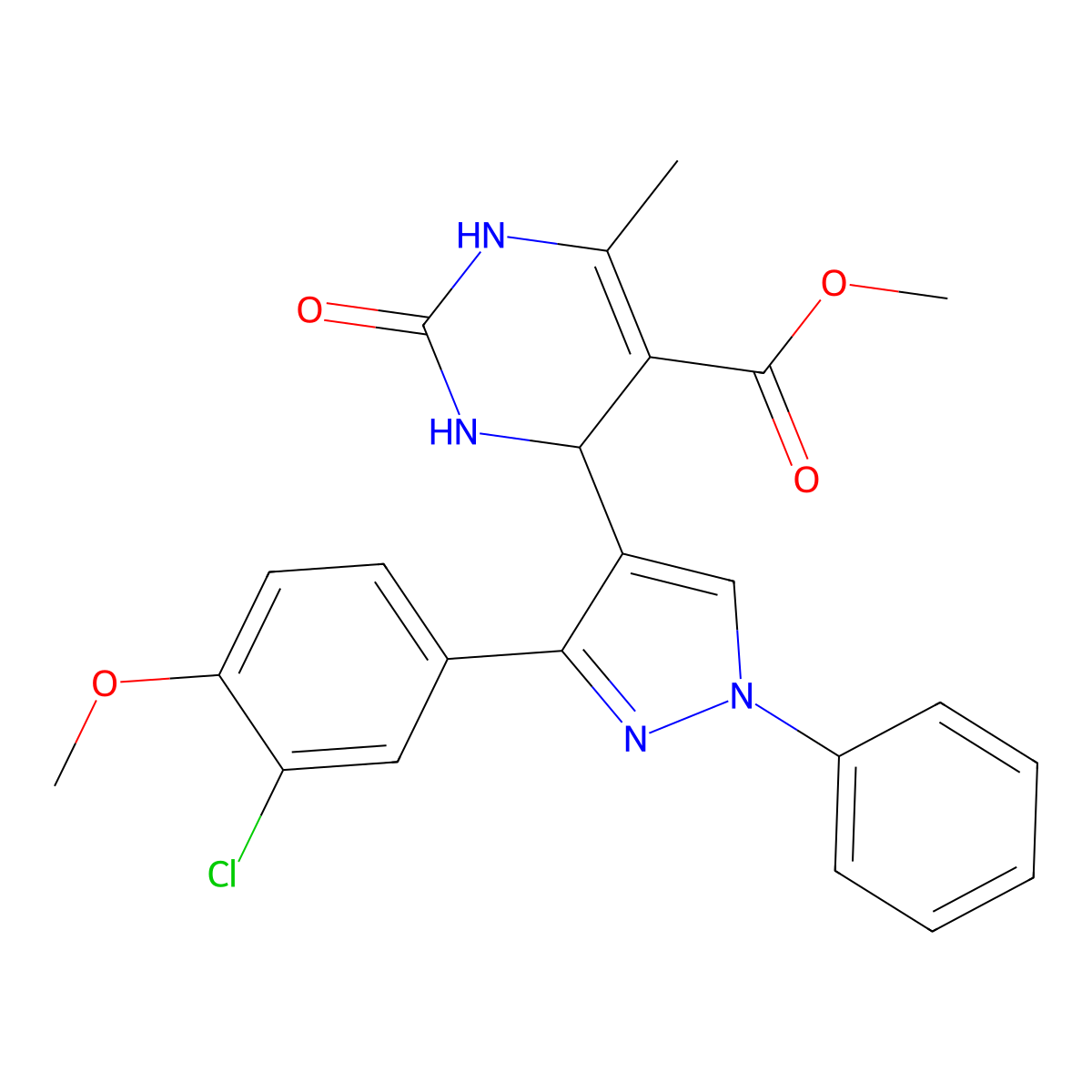 methyl 4-[3-(3-chloro-4-methoxyphenyl)-1-phenyl-1H-pyrazol-4-yl]-6-methyl-2-oxo-1,2,3,4-tetrahydropyrimidine-5-carboxylate molecular structure, CAS 433327-06-1