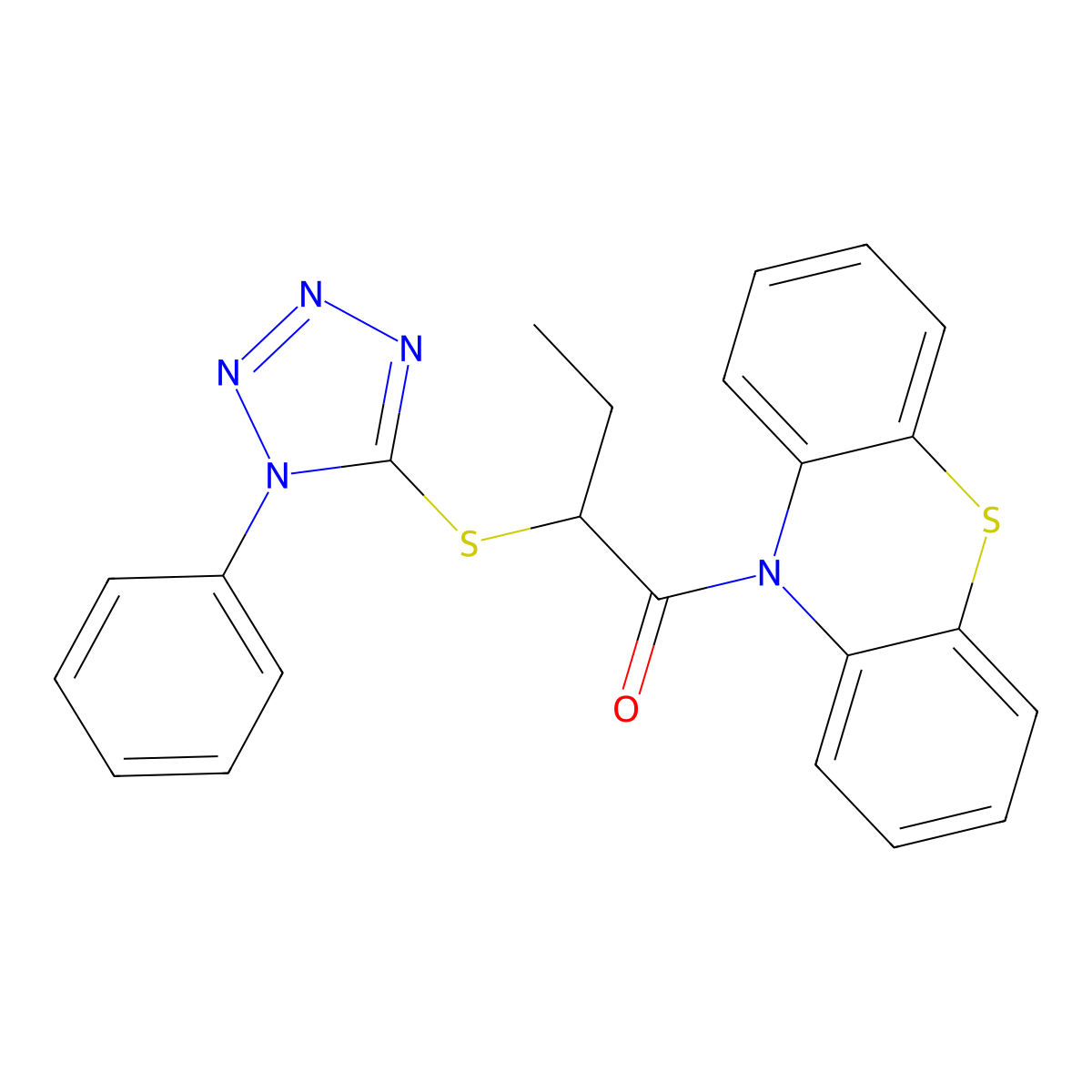 1-Phenothiazin-10-yl-2-(1-phenyltetrazol-5-yl)sulfanylbutan-1-one molecular structure, CAS 433327-09-4
