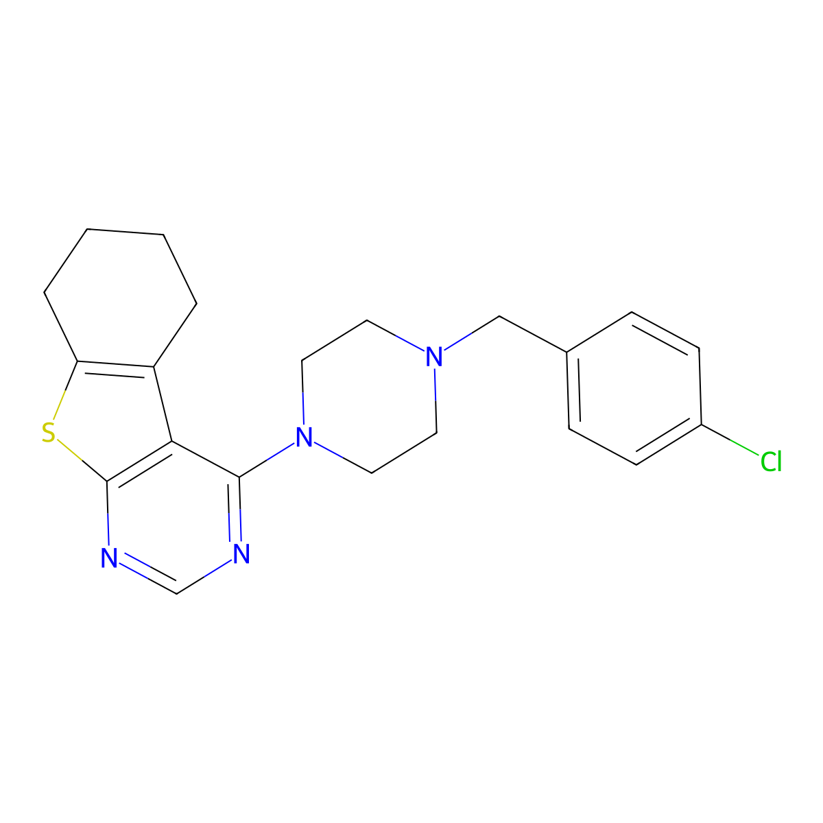4-[4-(4-Chlorobenzyl)piperazin-1-yl]-5,6,7,8-tetrahydro[1]benzothieno[2,3-d]pyrimidine molecular structure, CAS 433327-11-8