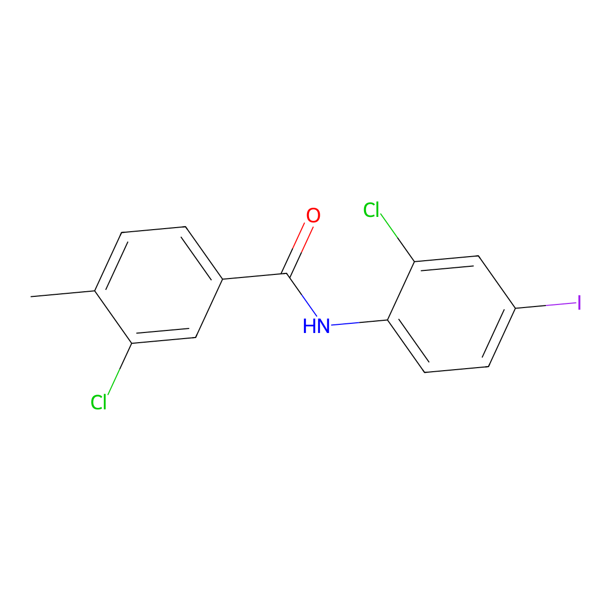 3-chloro-N-(2-chloro-4-iodophenyl)-4-methylbenzamide molecular structure, CAS 433327-22-1