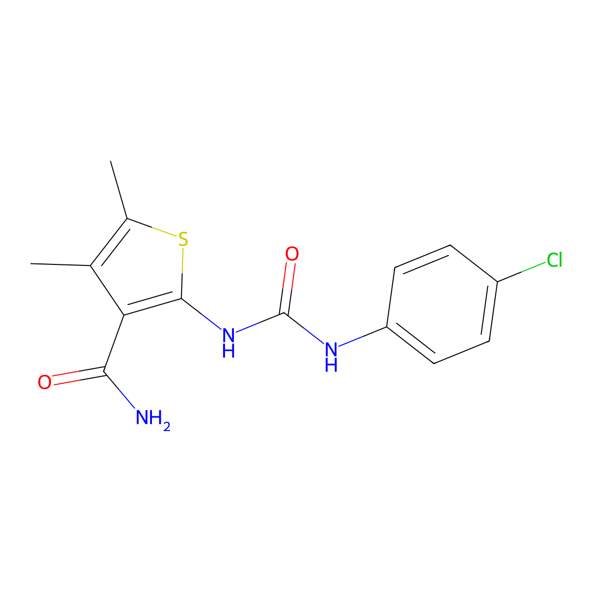 2-[(4-Chlorophenyl)carbamoylamino]-4,5-dimethylthiophene-3-carboxamide molecular structure, CAS 433327-37-8