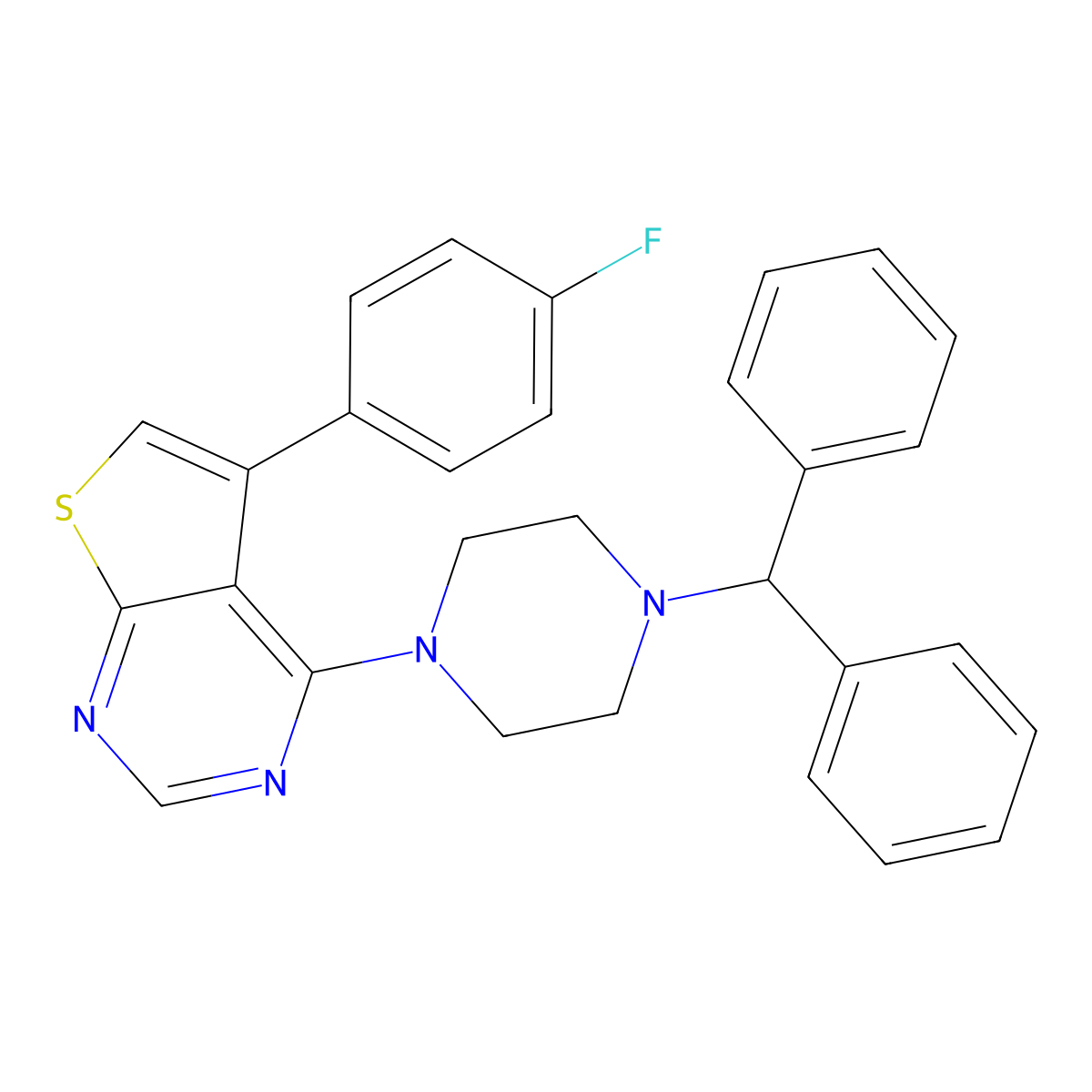 4-[4-(Diphenylmethyl)piperazin-1-yl]-5-(4-fluorophenyl)thieno[2,3-d]pyrimidine molecular structure, CAS 433327-59-4