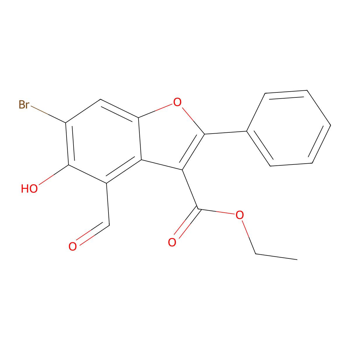 Ethyl 6-bromo-4-formyl-5-hydroxy-2-phenyl-1-benzofuran-3-carboxylate molecular structure, CAS 433327-61-8