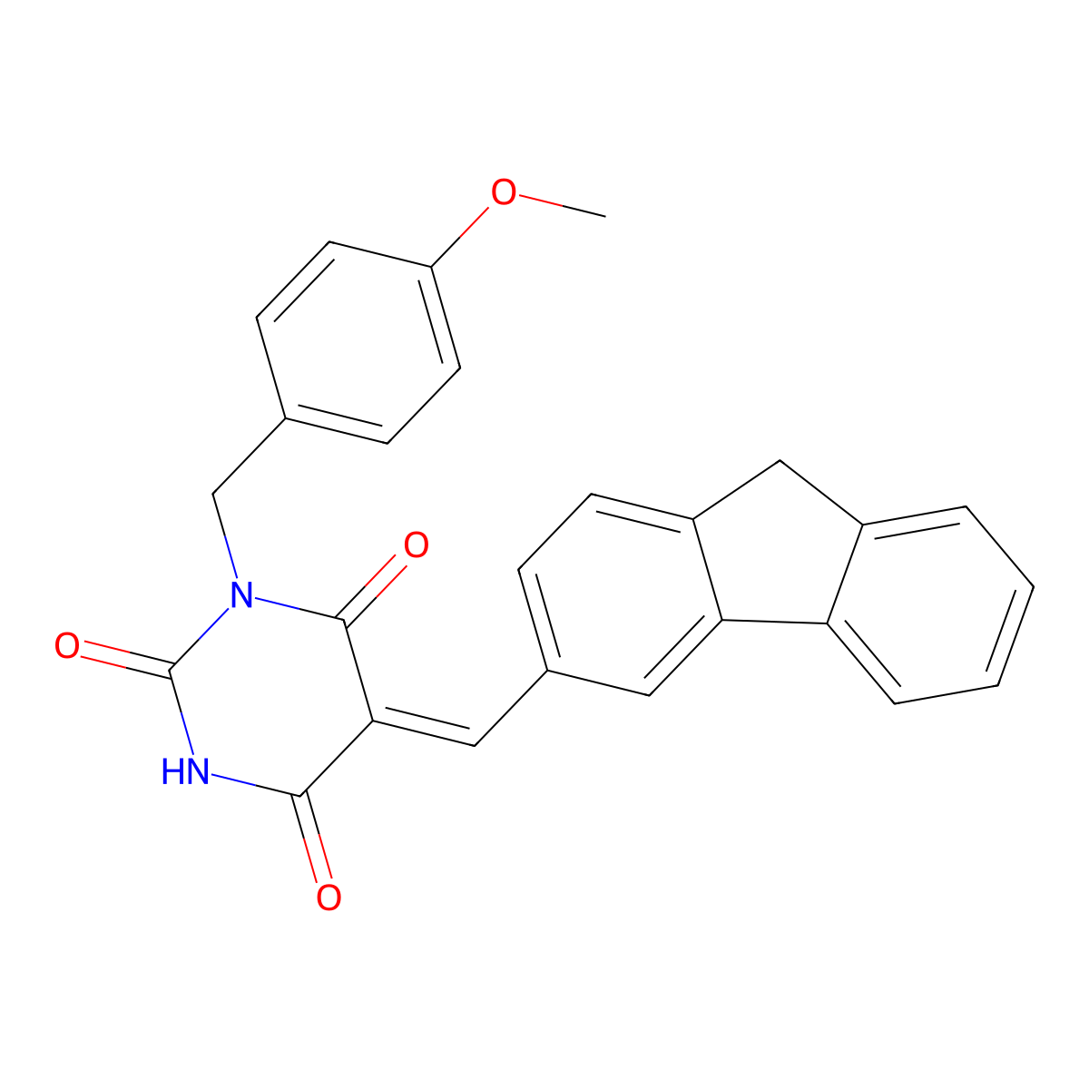 5-(9H-Fluoren-3-ylmethylene)-1-[(4-methoxyphenyl)methyl]-2,4,6(1H,3H,5H)-pyrimidinetrione molecular structure, CAS 433327-63-0