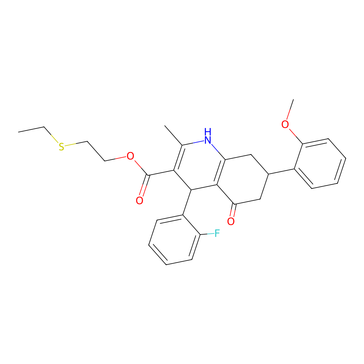 2-(Ethylsulfanyl)ethyl 4-(2-fluorophenyl)-7-(2-methoxyphenyl)-2-methyl-5-oxo-1,4,5,6,7,8-hexahydroquinoline-3-carboxylate molecular structure, CAS 433327-74-3