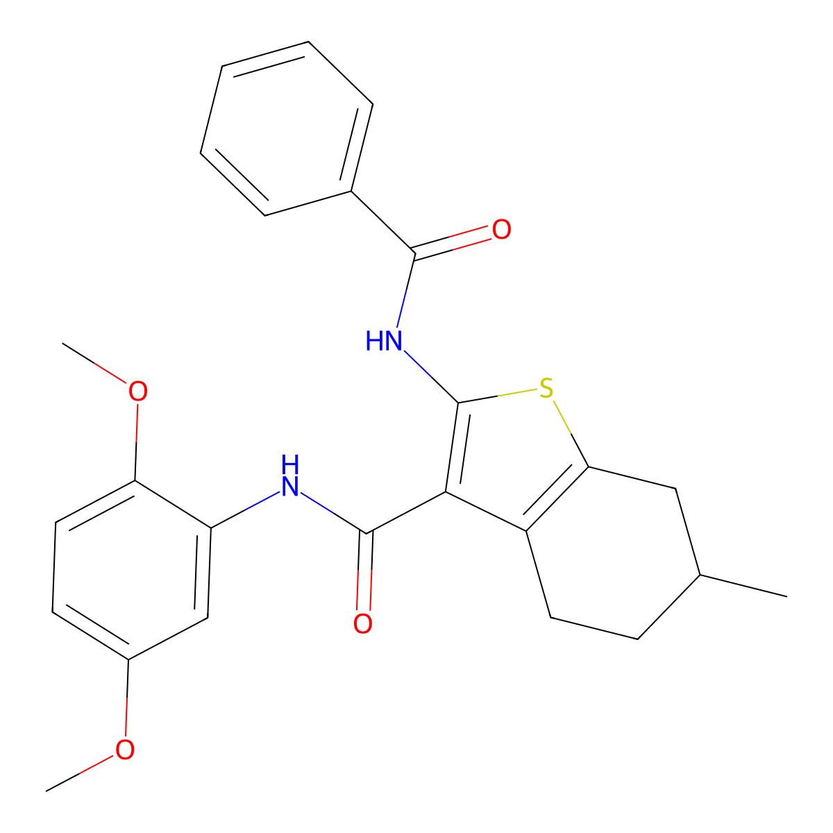 2-benzamido-N-(2,5-dimethoxyphenyl)-6-methyl-4,5,6,7-tetrahydro-1-benzothiophene-3-carboxamide molecular structure, CAS 433327-82-3