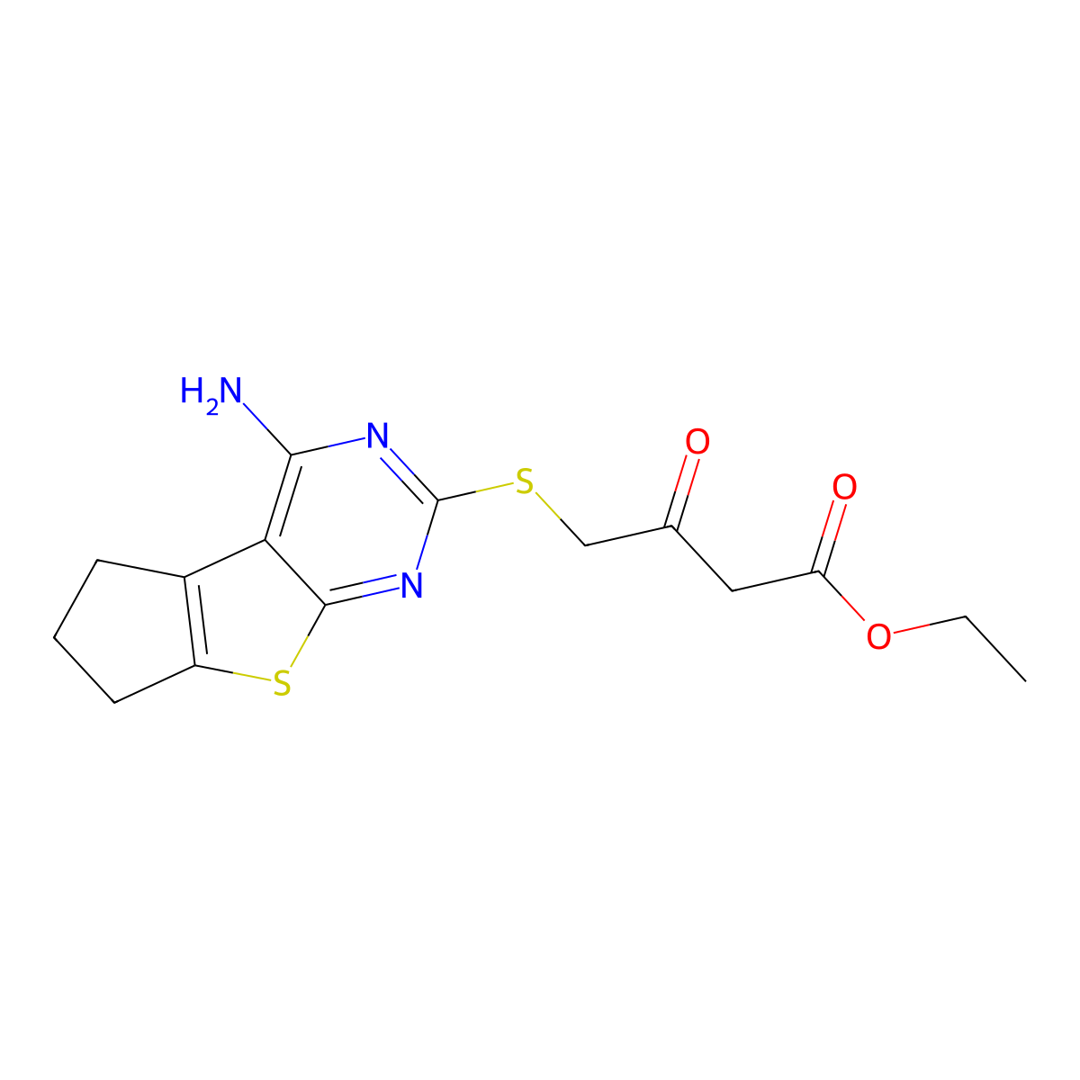 ethyl 4-[(4-amino-6,7-dihydro-5H-cyclopenta[4,5]thieno[2,3-d]pyrimidin-2-yl)sulfanyl]-3-oxobutanoate molecular structure, CAS 433327-83-4