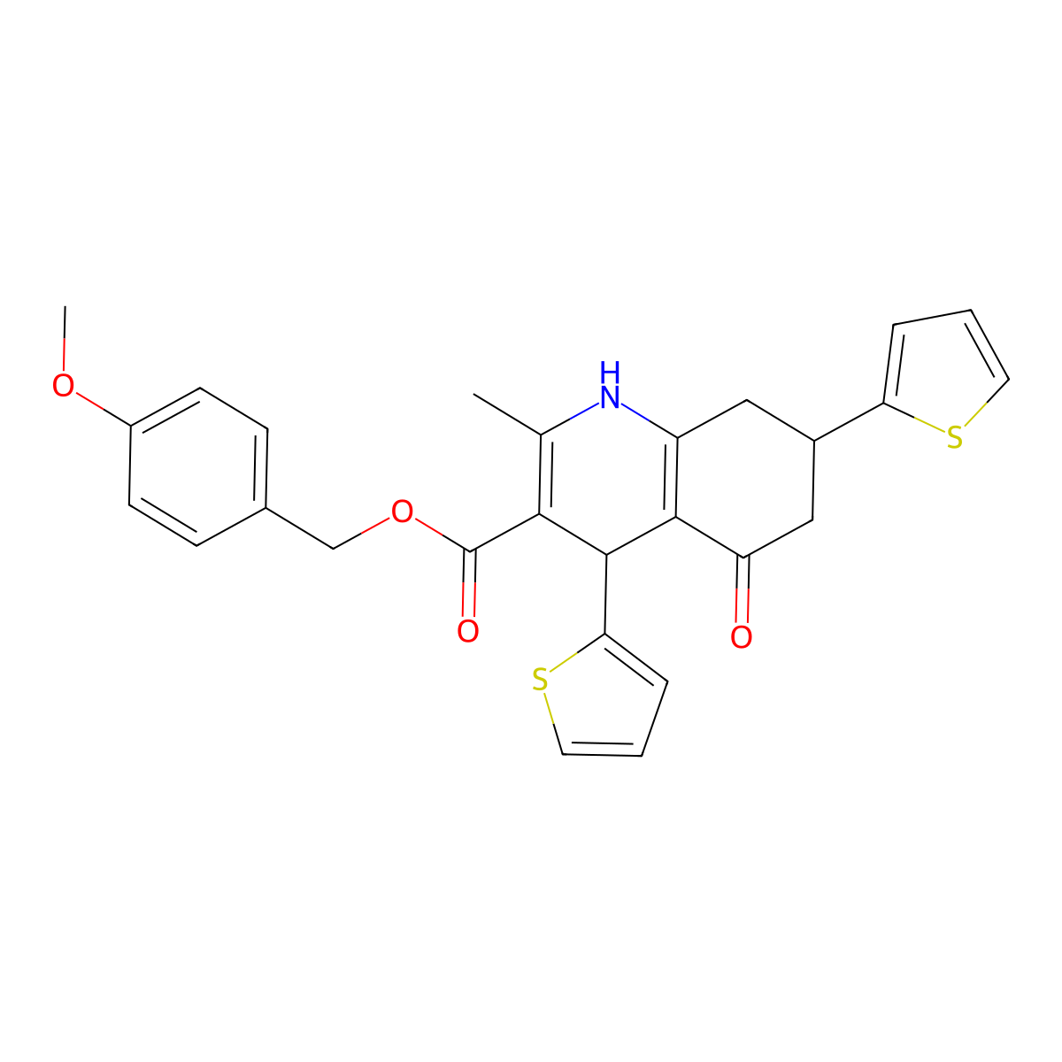 4-Methoxybenzyl 2-methyl-5-oxo-4,7-di(thiophen-2-yl)-1,4,5,6,7,8-hexahydroquinoline-3-carboxylate molecular structure, CAS 433327-93-6