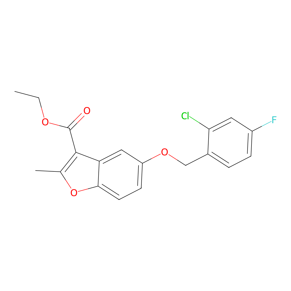 Ethyl 5-[(2-chloro-4-fluorophenyl)methoxy]-2-methyl-1-benzofuran-3-carboxylate molecular structure, CAS 433328-08-6