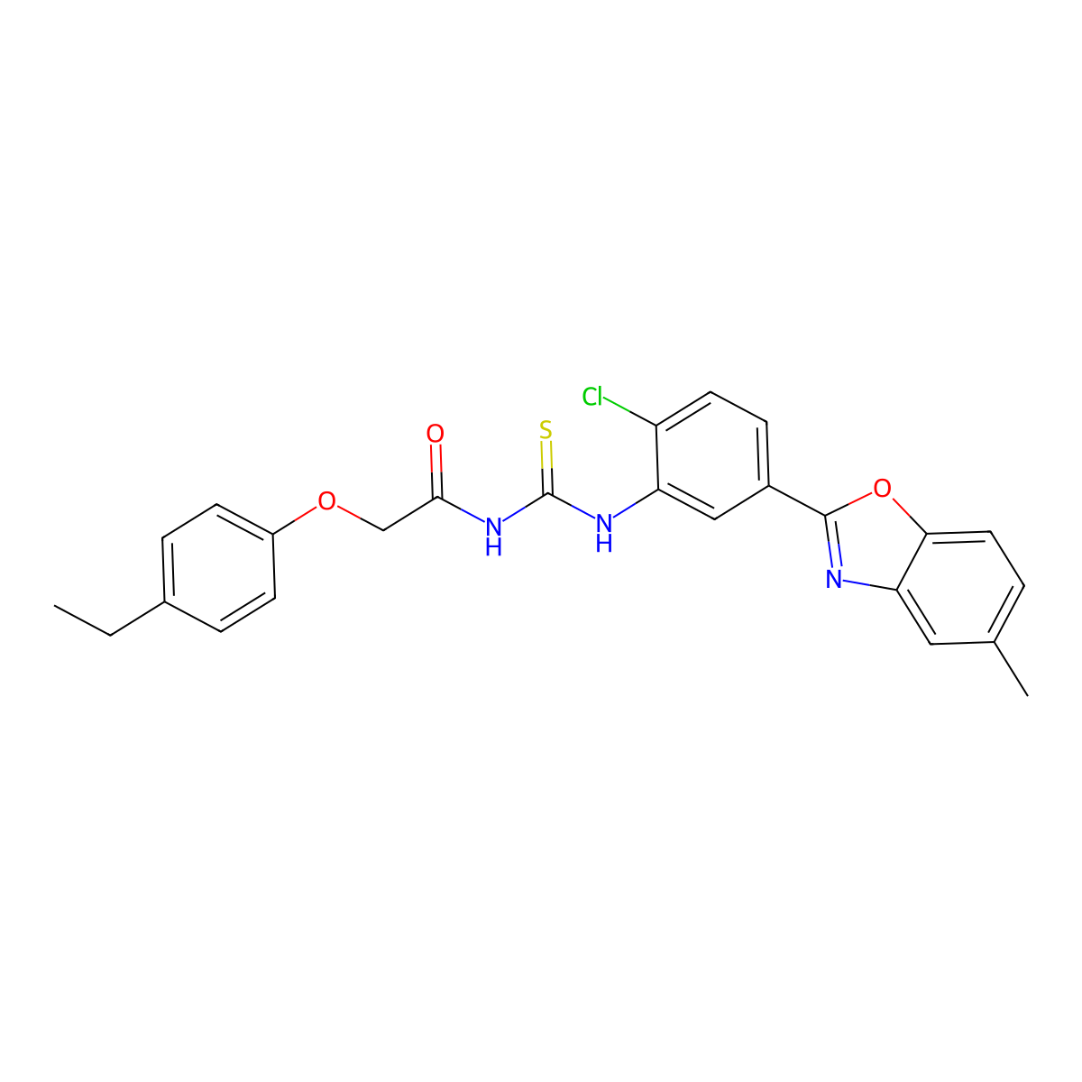 N-[[2-chloro-5-(5-methyl-1,3-benzoxazol-2-yl)phenyl]carbamothioyl]-2-(4-ethylphenoxy)acetamide molecular structure, CAS 433328-12-2