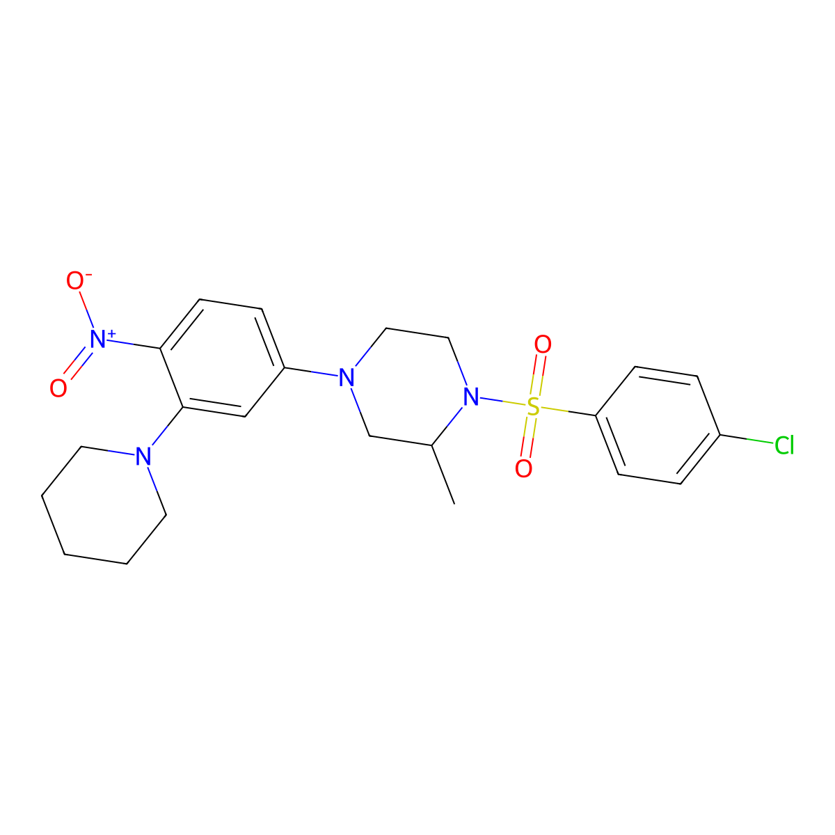 1-(4-Chlorophenyl)sulfonyl-2-methyl-4-(4-nitro-3-piperidin-1-ylphenyl)piperazine molecular structure, CAS 433328-13-3