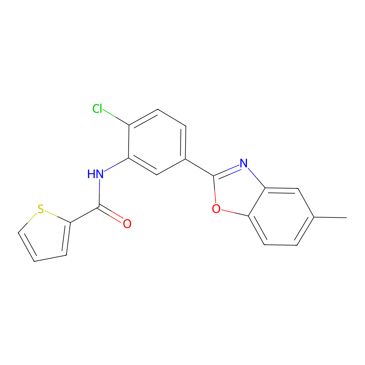 N-[2-chloro-5-(5-methyl-1,3-benzoxazol-2-yl)phenyl]thiophene-2-carboxamide molecular structure, CAS 433328-15-5