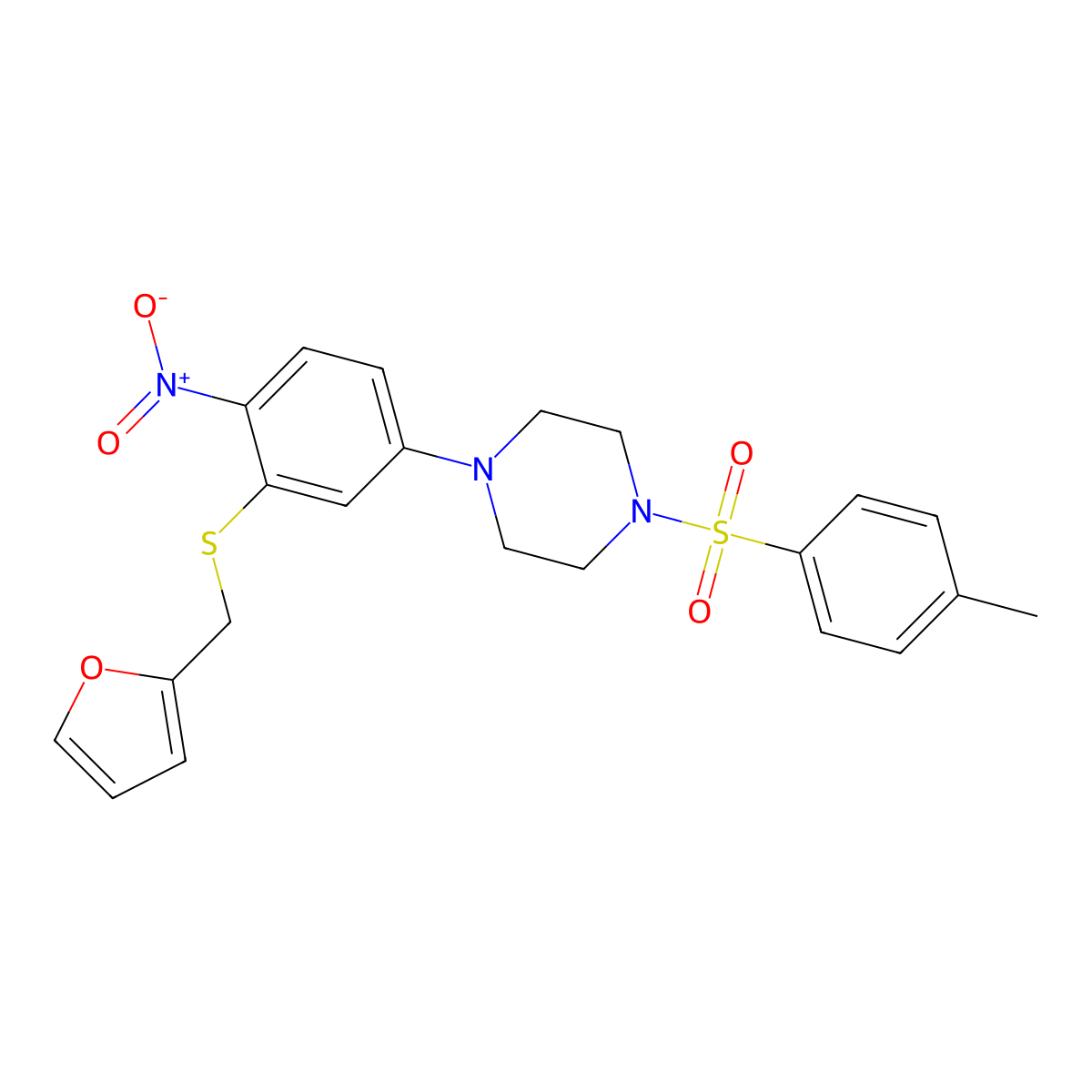 1-[3-(Furan-2-ylmethylsulfanyl)-4-nitrophenyl]-4-(4-methylphenyl)sulfonylpiperazine molecular structure, CAS 433328-27-9