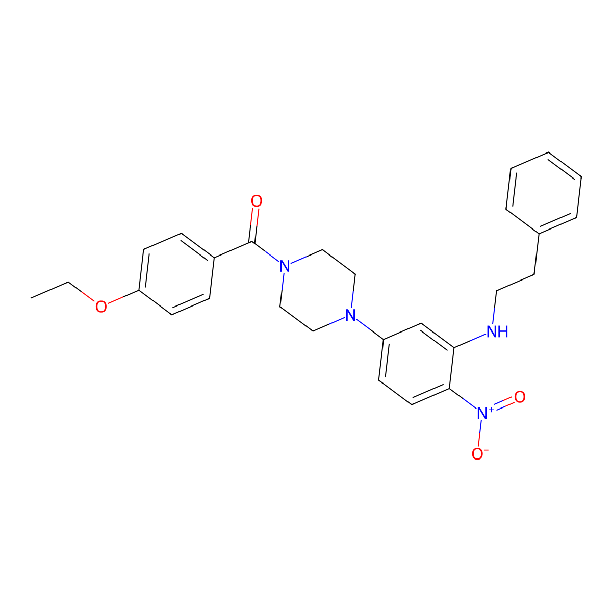 (4-Ethoxyphenyl)(4-{4-nitro-3-[(2-phenylethyl)amino]phenyl}piperazin-1-yl)methanone molecular structure, CAS 433328-29-1