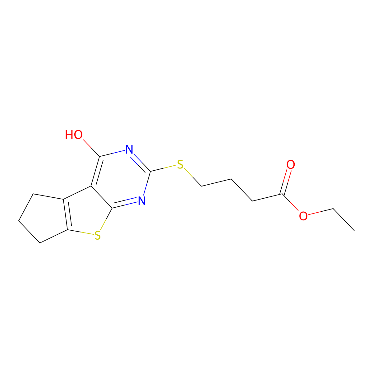 ethyl 4-[(4-oxo-3,5,6,7-tetrahydro-4H-cyclopenta[4,5]thieno[2,3-d]pyrimidin-2-yl)sulfanyl]butanoate molecular structure, CAS 433328-42-8