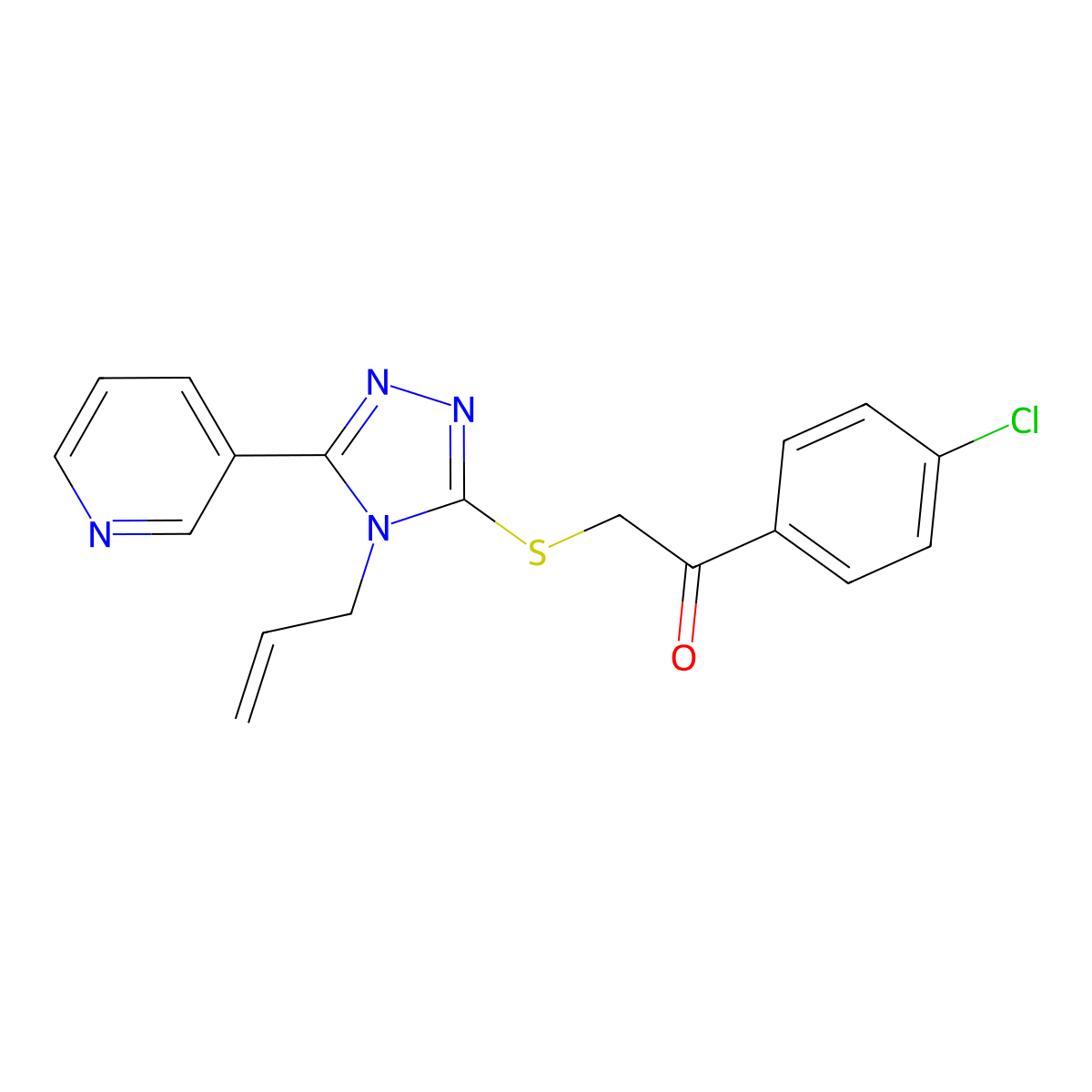 1-(4-chlorophenyl)-2-{[4-(prop-2-en-1-yl)-5-(pyridin-3-yl)-4H-1,2,4-triazol-3-yl]sulfanyl}ethanone molecular structure, CAS 433328-54-2