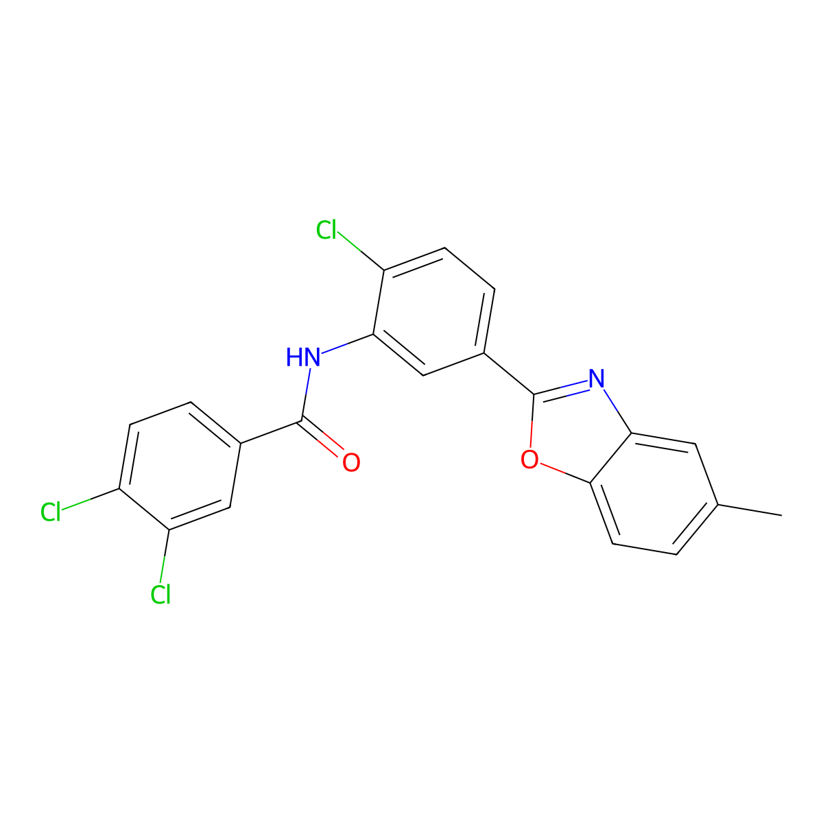 3,4-dichloro-N-[2-chloro-5-(5-methyl-1,3-benzoxazol-2-yl)phenyl]benzamide molecular structure, CAS 433328-77-9