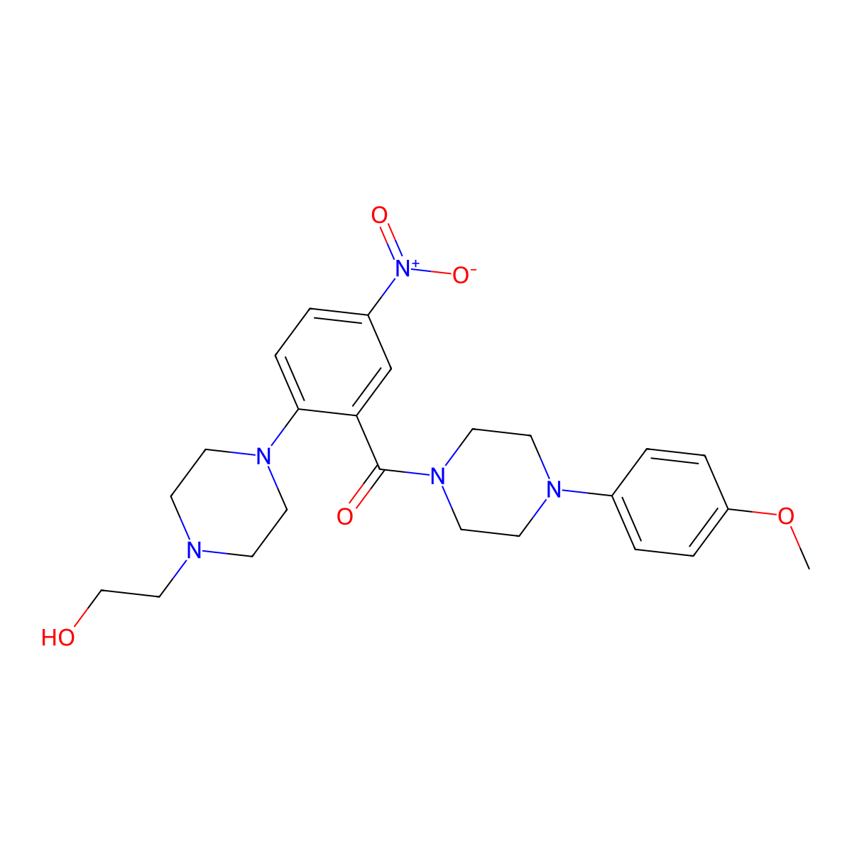 [2-[4-(2-Hydroxyethyl)piperazin-1-yl]-5-nitrophenyl]-[4-(4-methoxyphenyl)piperazin-1-yl]methanone molecular structure, CAS 433328-88-2