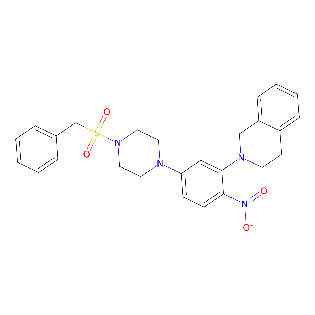 2-[5-(4-benzylsulfonylpiperazin-1-yl)-2-nitrophenyl]-3,4-dihydro-1H-isoquinoline molecular structure, CAS 433328-91-7