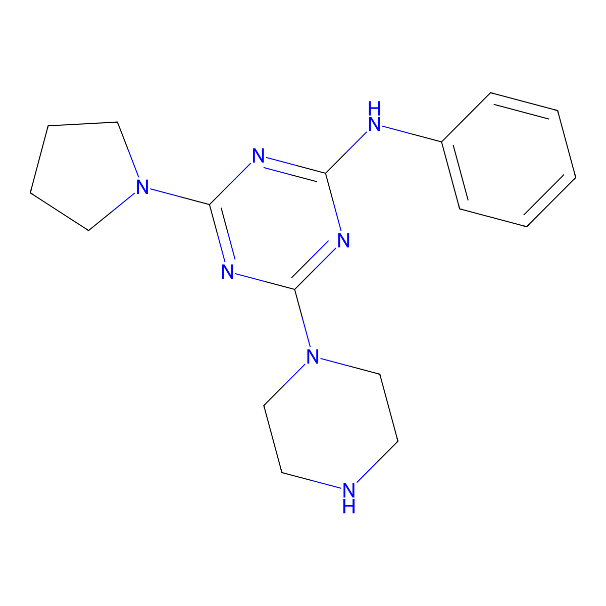 N-phenyl-4-piperazin-1-yl-6-pyrrolidin-1-yl-1,3,5-triazin-2-amine molecular structure, CAS 433329-01-2