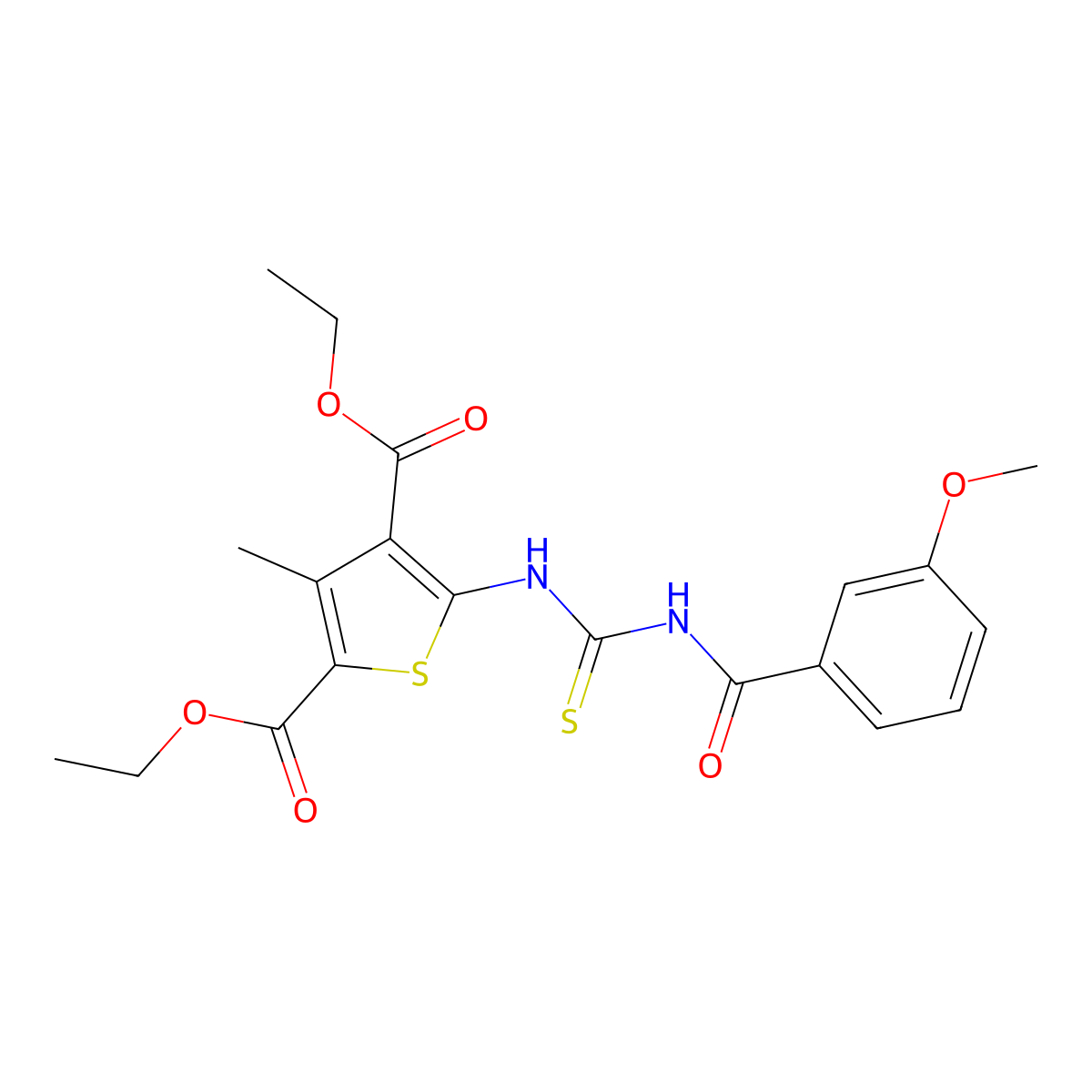 Diethyl 5-({[(3-methoxyphenyl)carbonyl]carbamothioyl}amino)-3-methylthiophene-2,4-dicarboxylate molecular structure, CAS 433329-02-3