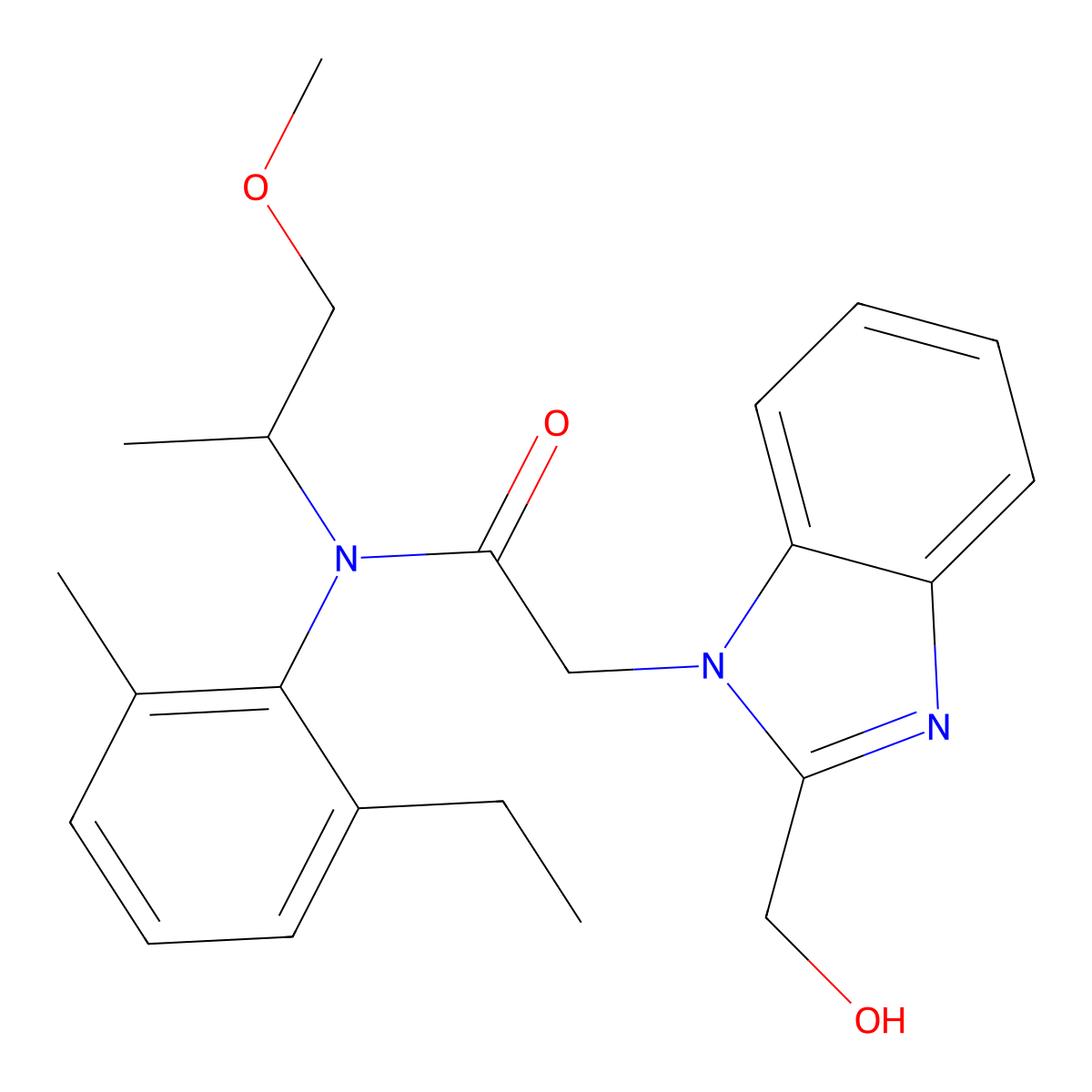 N-(2-ethyl-6-methylphenyl)-2-[2-(hydroxymethyl)benzimidazol-1-yl]-N-(1-methoxypropan-2-yl)acetamide molecular structure, CAS 433329-07-8