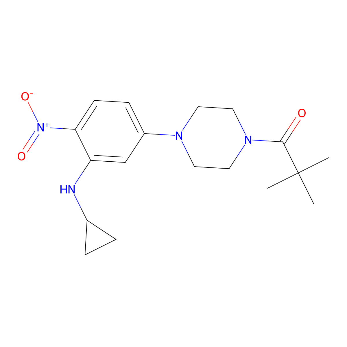 1-[4-[3-(Cyclopropylamino)-4-nitrophenyl]piperazin-1-yl]-2,2-dimethylpropan-1-one molecular structure, CAS 433329-09-0