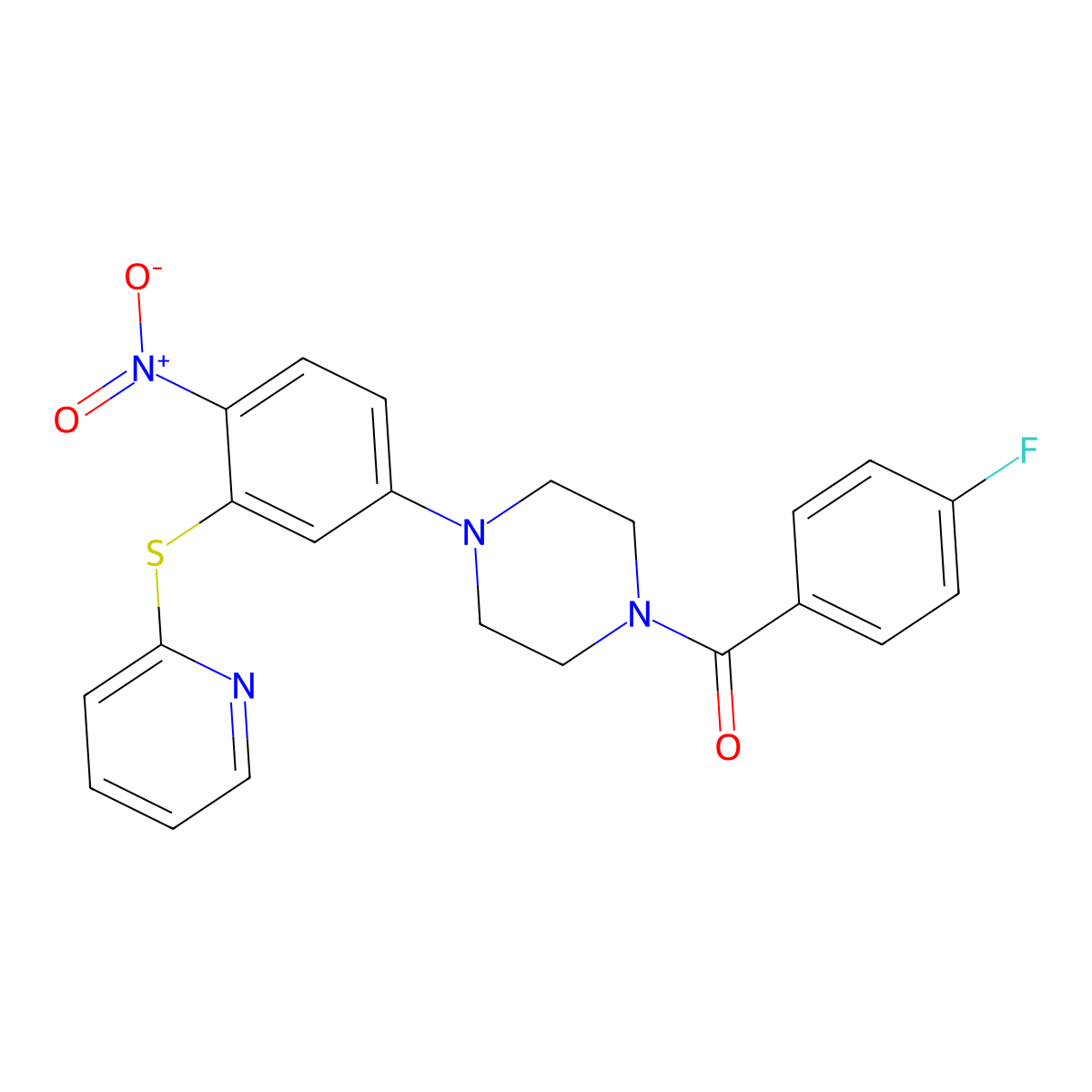 (4-Fluorophenyl)-[4-(4-nitro-3-pyridin-2-ylsulfanylphenyl)piperazin-1-yl]methanone molecular structure, CAS 433329-11-4