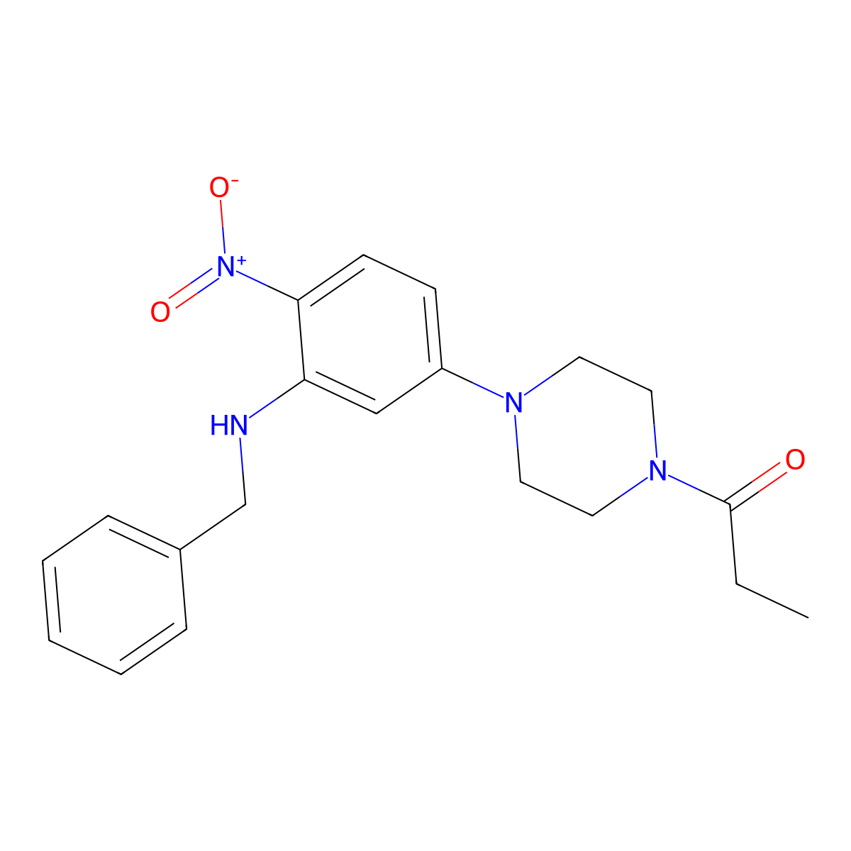1-[4-[3-(Benzylamino)-4-nitrophenyl]piperazin-1-yl]propan-1-one molecular structure, CAS 433329-16-9