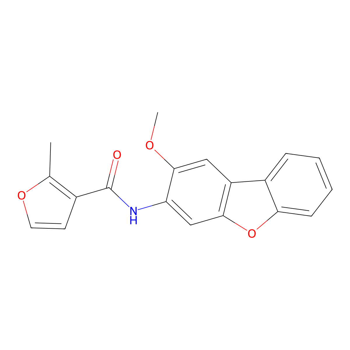 N-(2-methoxydibenzofuran-3-yl)-2-methylfuran-3-carboxamide molecular structure, CAS 433329-22-7