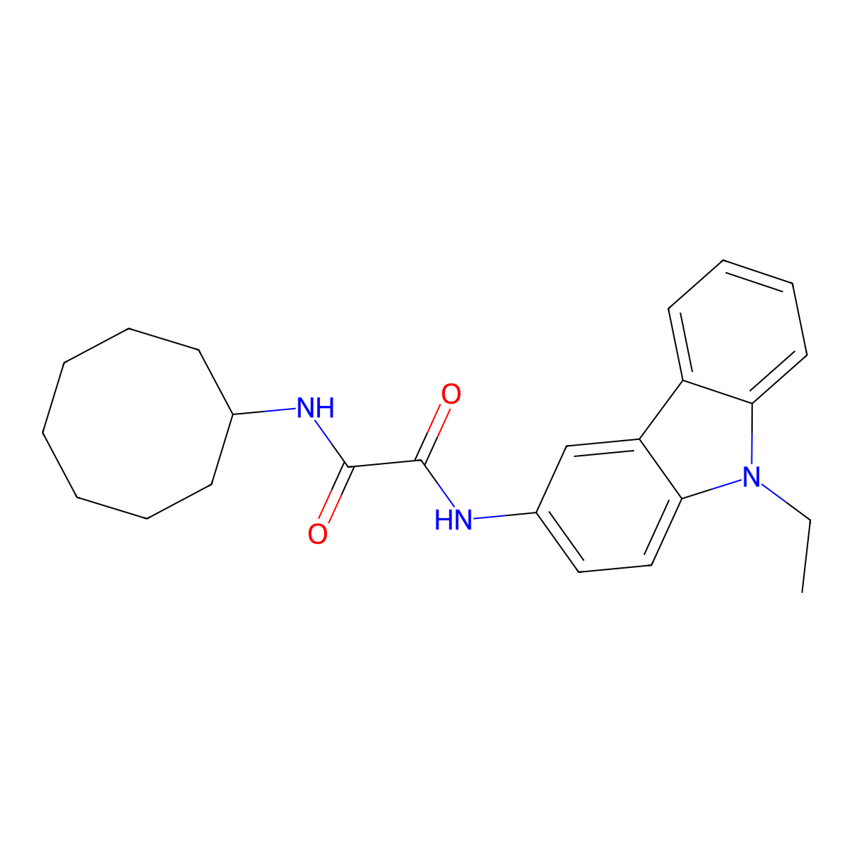 N-cyclooctyl-N'-(9-ethylcarbazol-3-yl)oxamide molecular structure, CAS 433329-27-2
