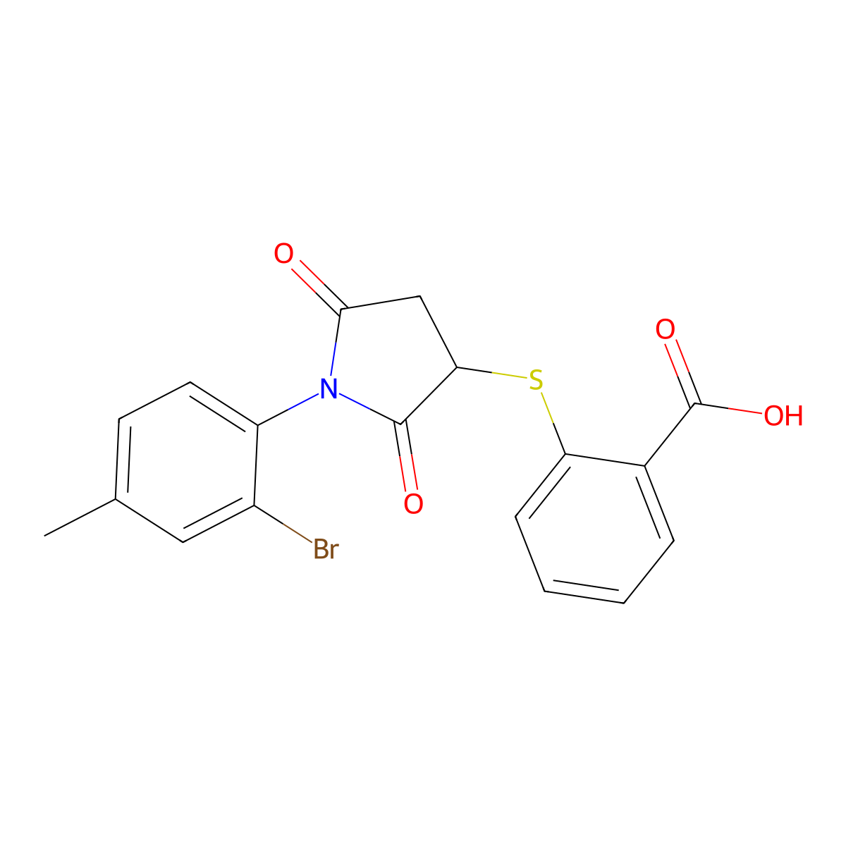 2-{[1-(2-Bromo-4-methylphenyl)-2,5-dioxopyrrolidin-3-yl]sulfanyl}benzoic acid molecular structure, CAS 433329-57-8