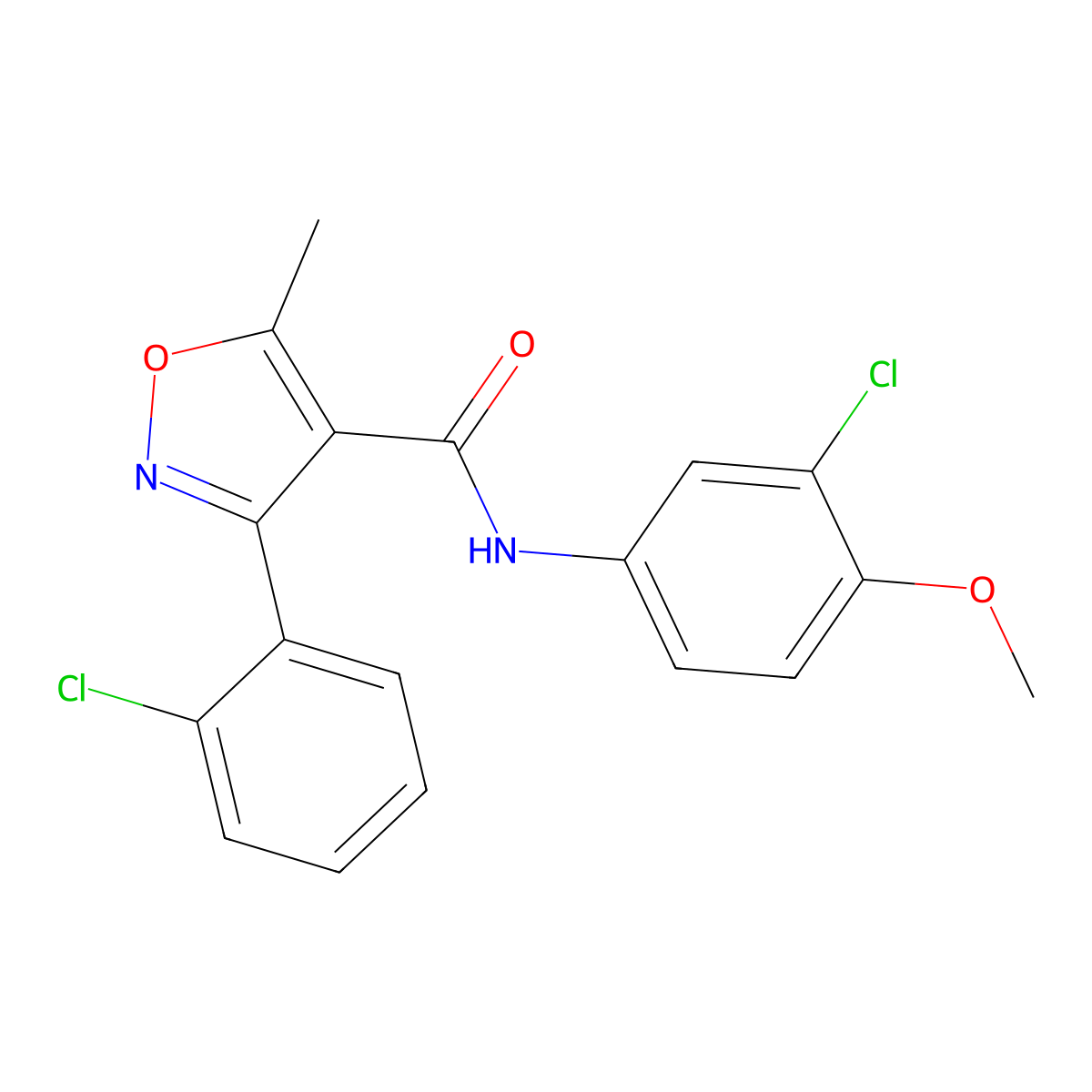 N-(3-chloro-4-methoxyphenyl)-3-(2-chlorophenyl)-5-methyl-1,2-oxazole-4-carboxamide molecular structure, CAS 433329-62-5