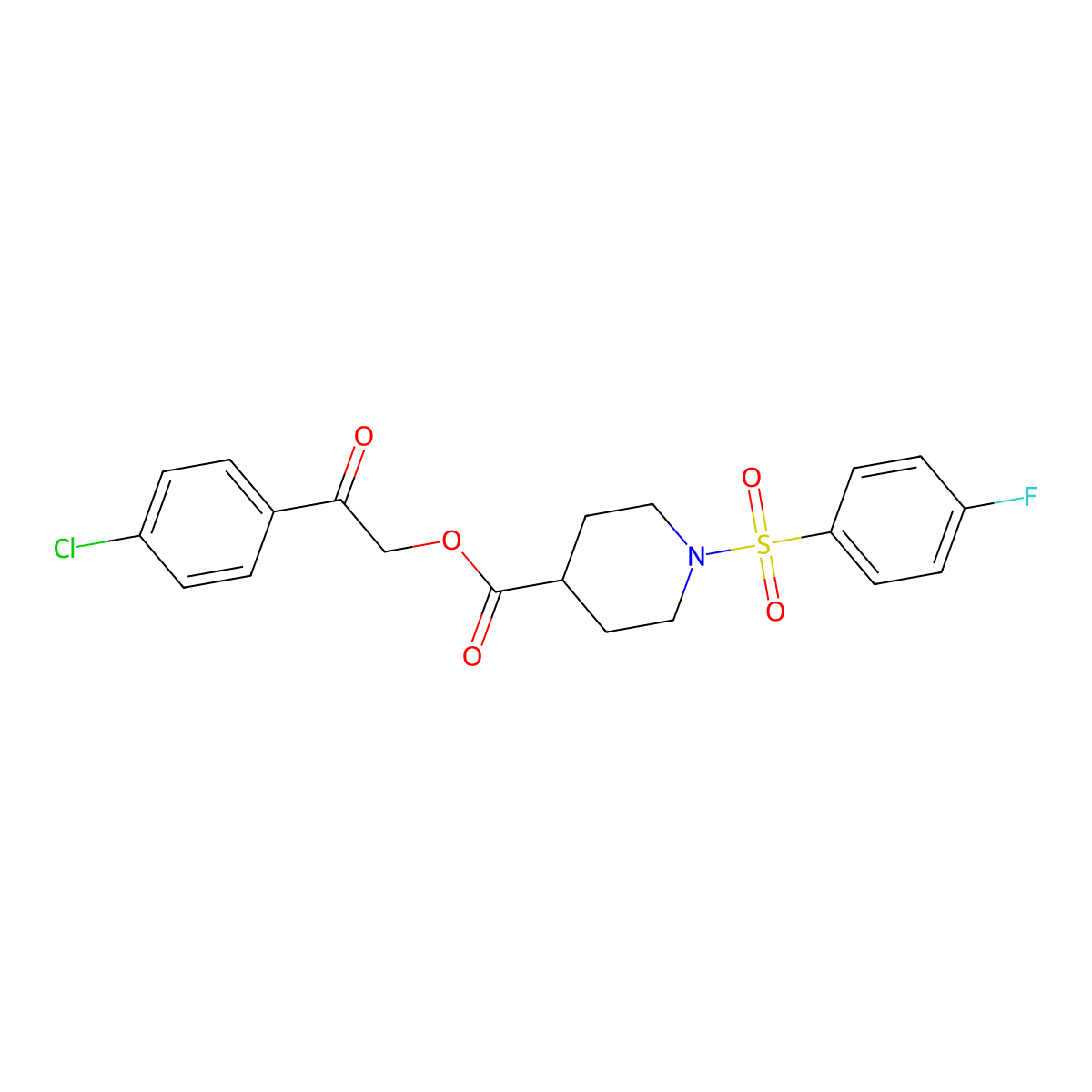 2-(4-Chlorophenyl)-2-oxoethyl 1-[(4-fluorophenyl)sulfonyl]piperidine-4-carboxylate molecular structure, CAS 433329-70-5