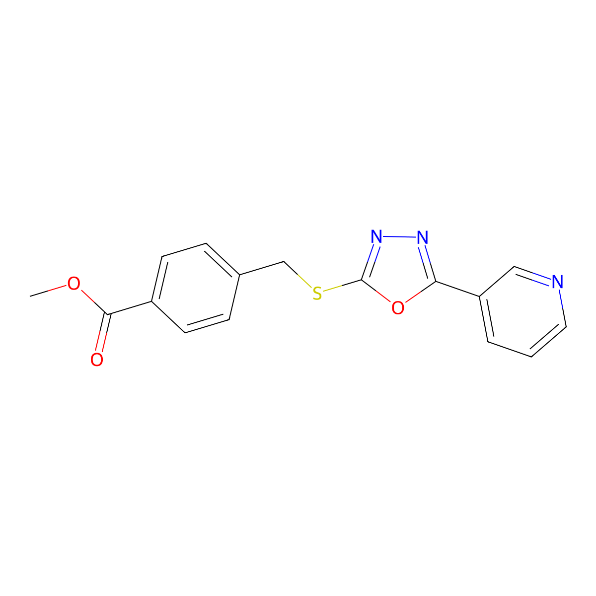 Methyl 4-[(5-(3-pyridyl)-1,3,4-oxadiazol-2-ylthio)methyl]benzoate molecular structure, CAS 433329-80-7