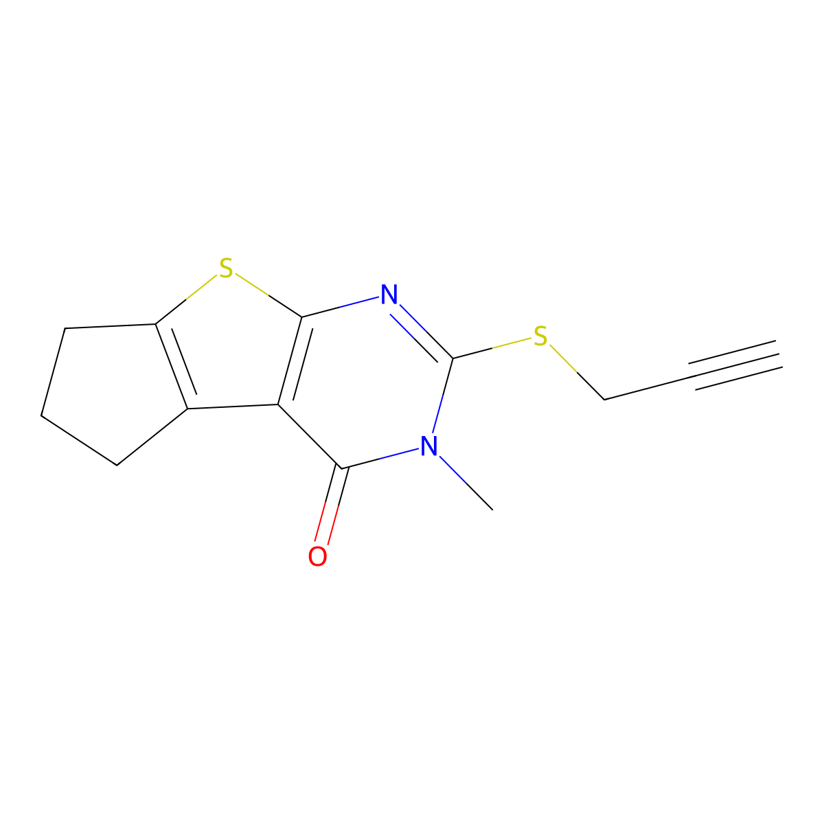 5-Methyl-6-prop-2-ynylsulfanyl-1,2,3,5-tetrahydro-8-thia-5,7-diaza-cyclopenta[a]inden-4-one molecular structure, CAS 433329-91-0